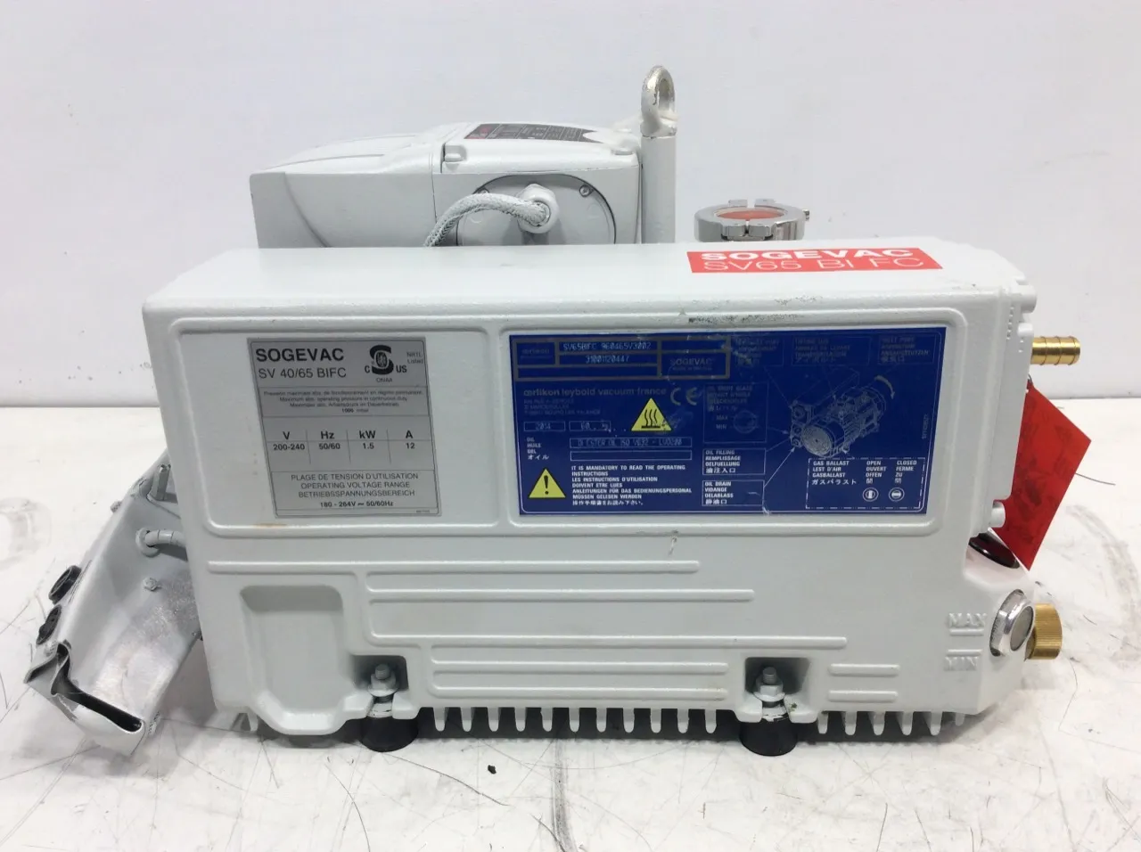 Sogevac SV65 BI FC Single Stage Oil Sealed Rotary Vane Vacuum Pump 1.1 Torr