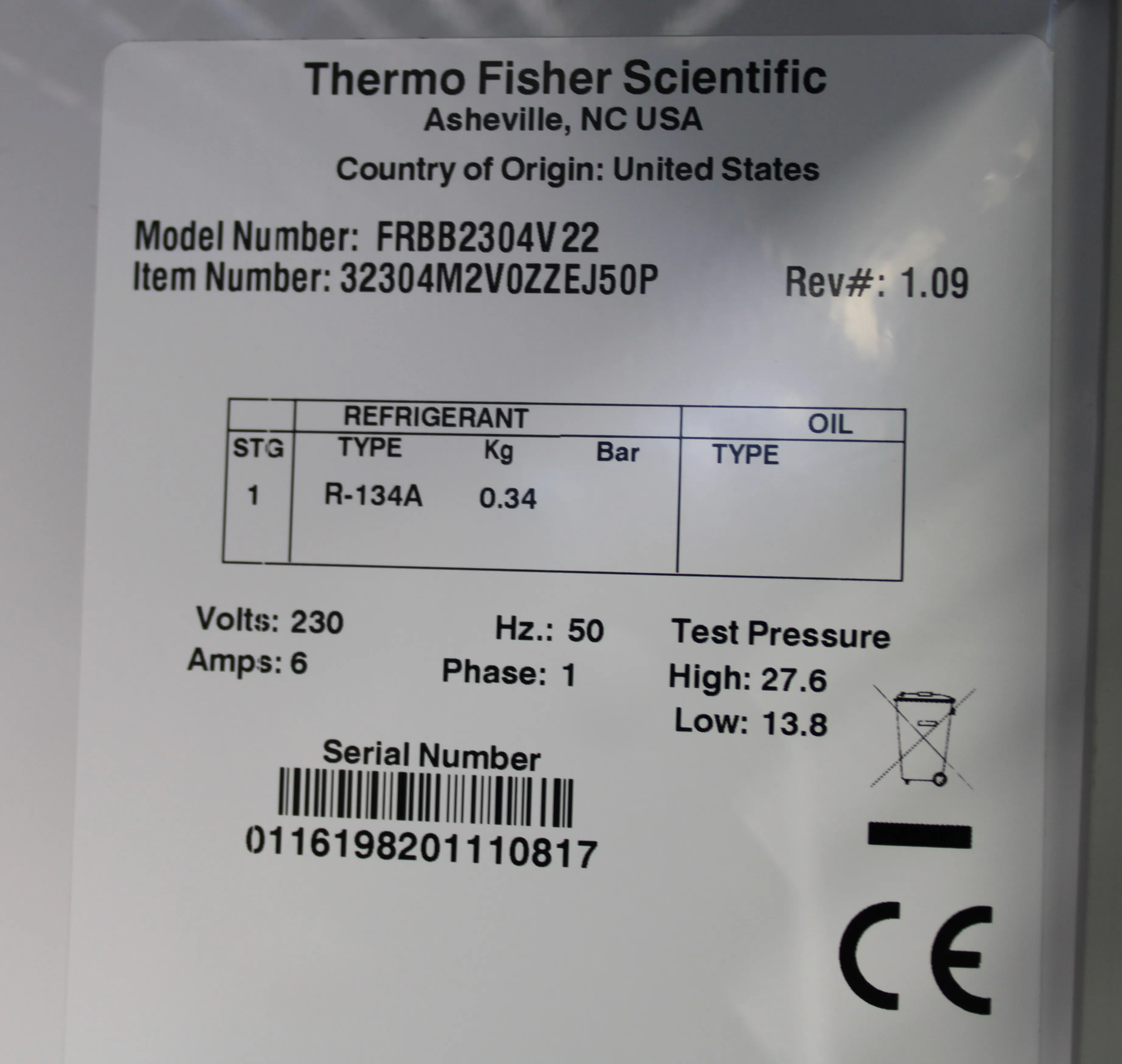 Thermo Fisher High-Performance Blood Bank Glass Door Refrigerator FRBB2304V22 - Used