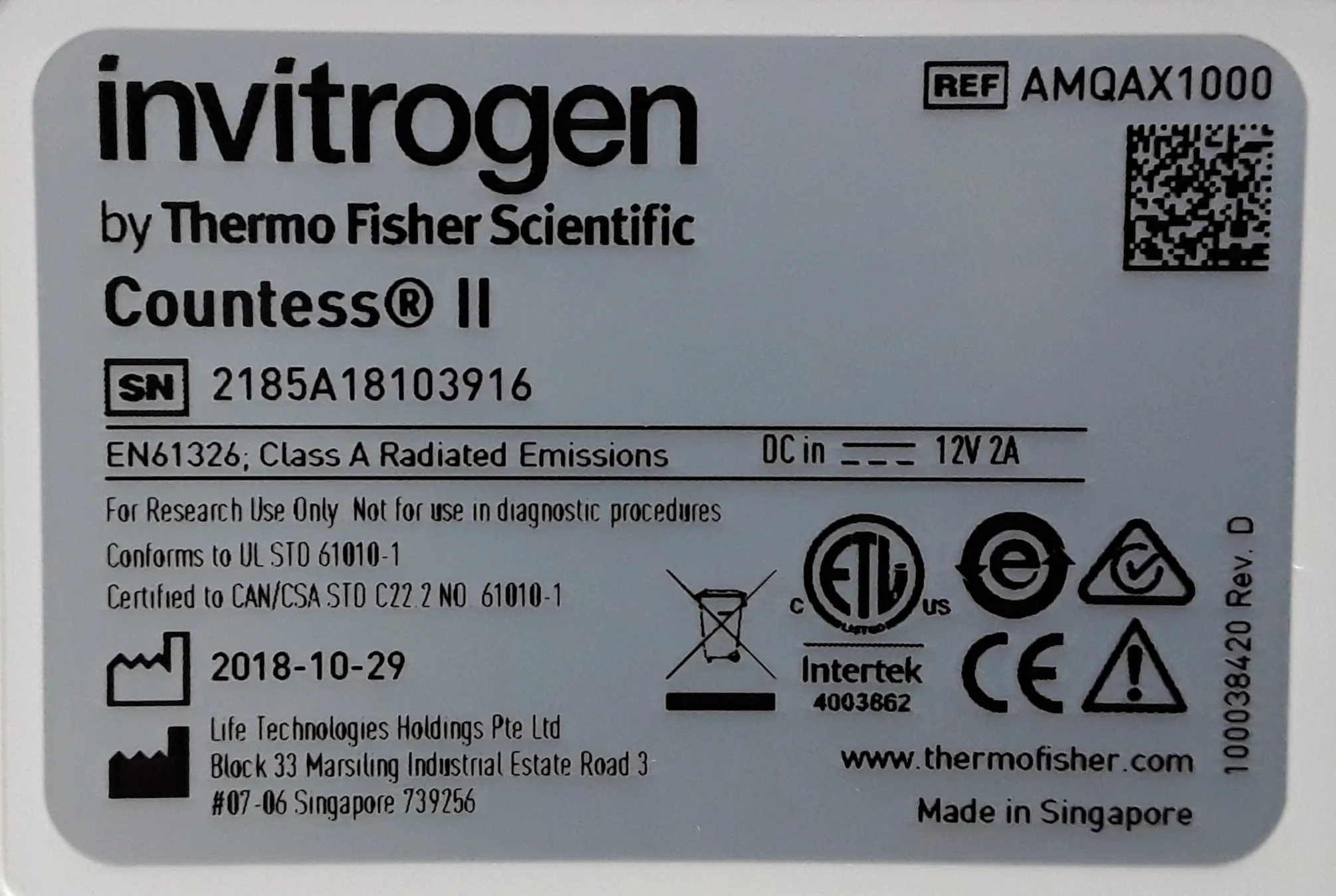 Invitrogen Countess II FL Automated Cell Counter AMQAX1000 120V/220V 50Hz/60Hz 30-Day Warranty