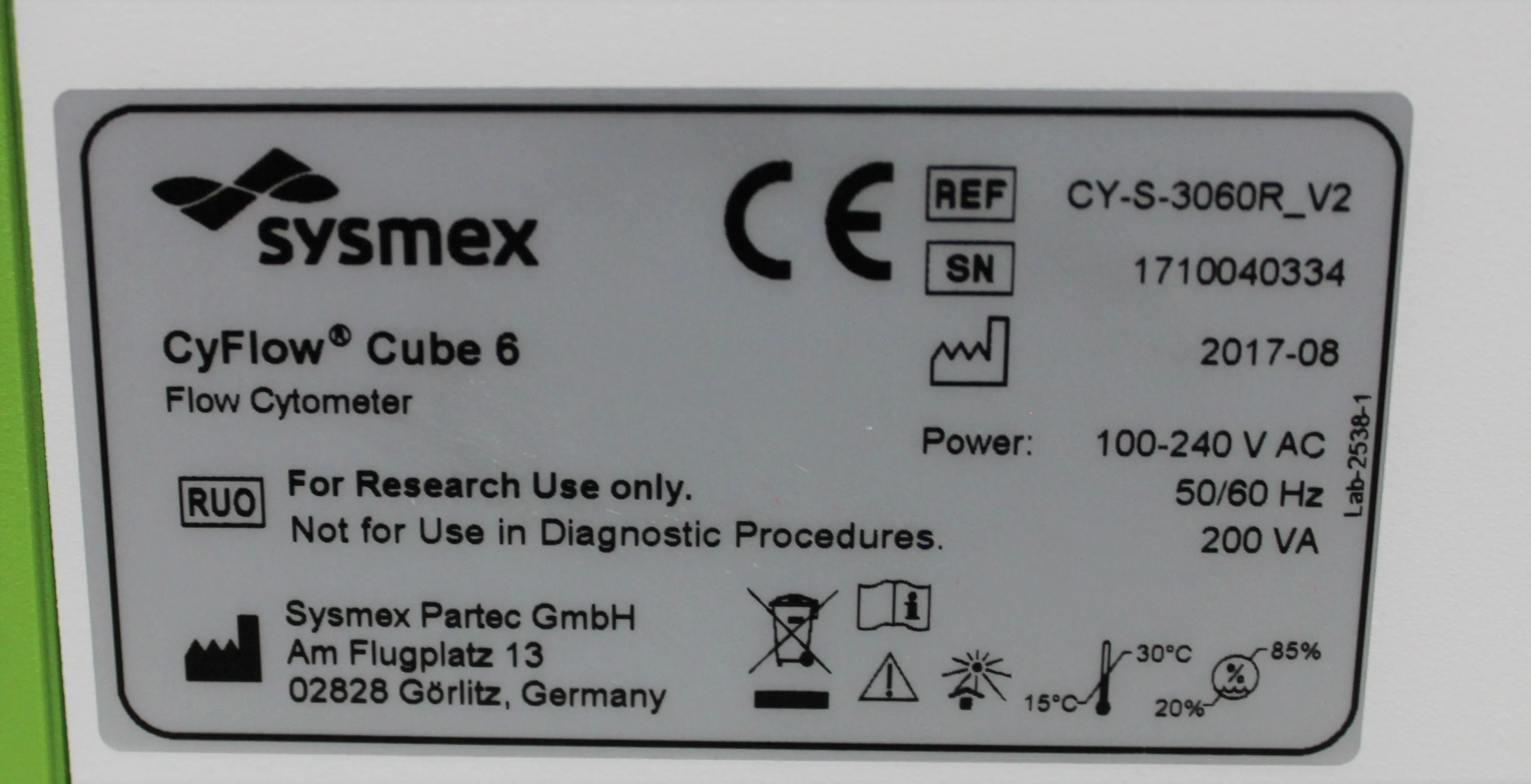 Sysmex CyFlow Cube 6 Benchtop Flow Cytometer