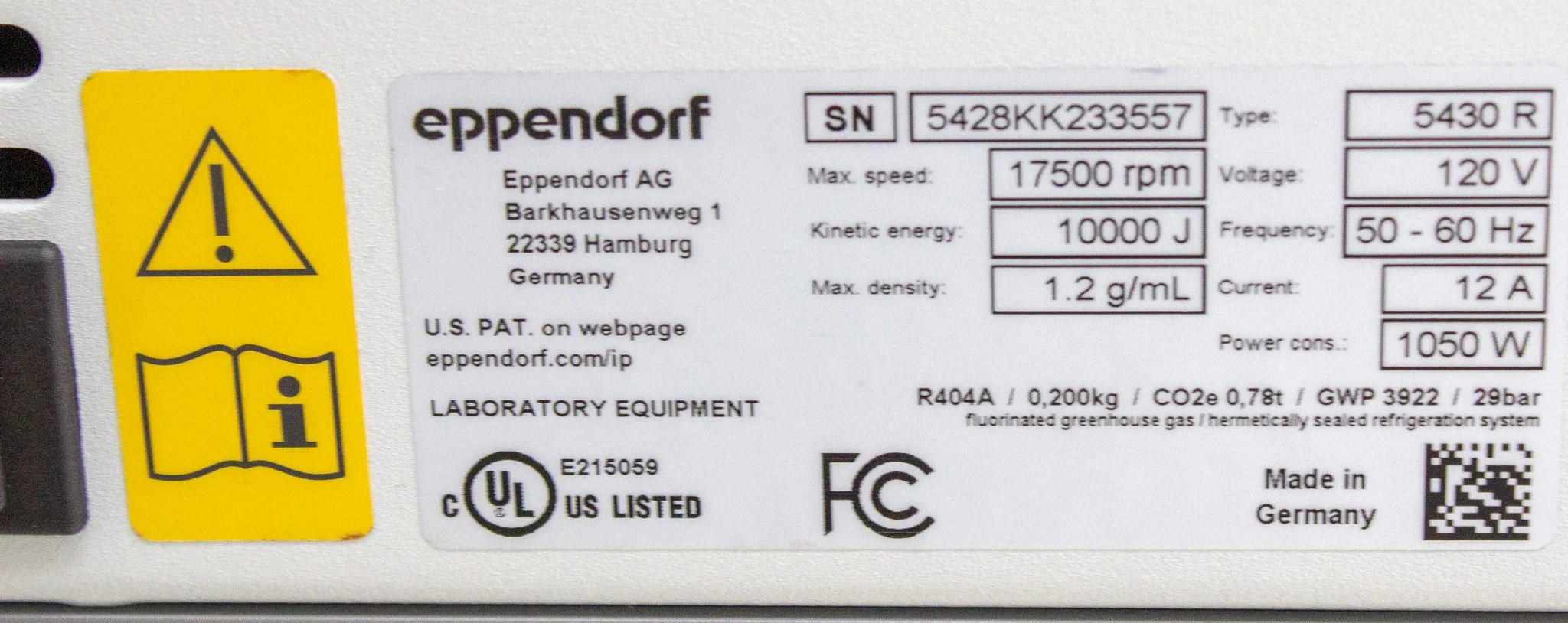 Eppendorf High Speed Refrigerated Benchtop Centrifuge Model 5430 R