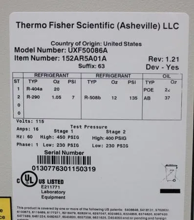 Thermo Scientific UXF50086A Ultra-Low Temperature Freezer