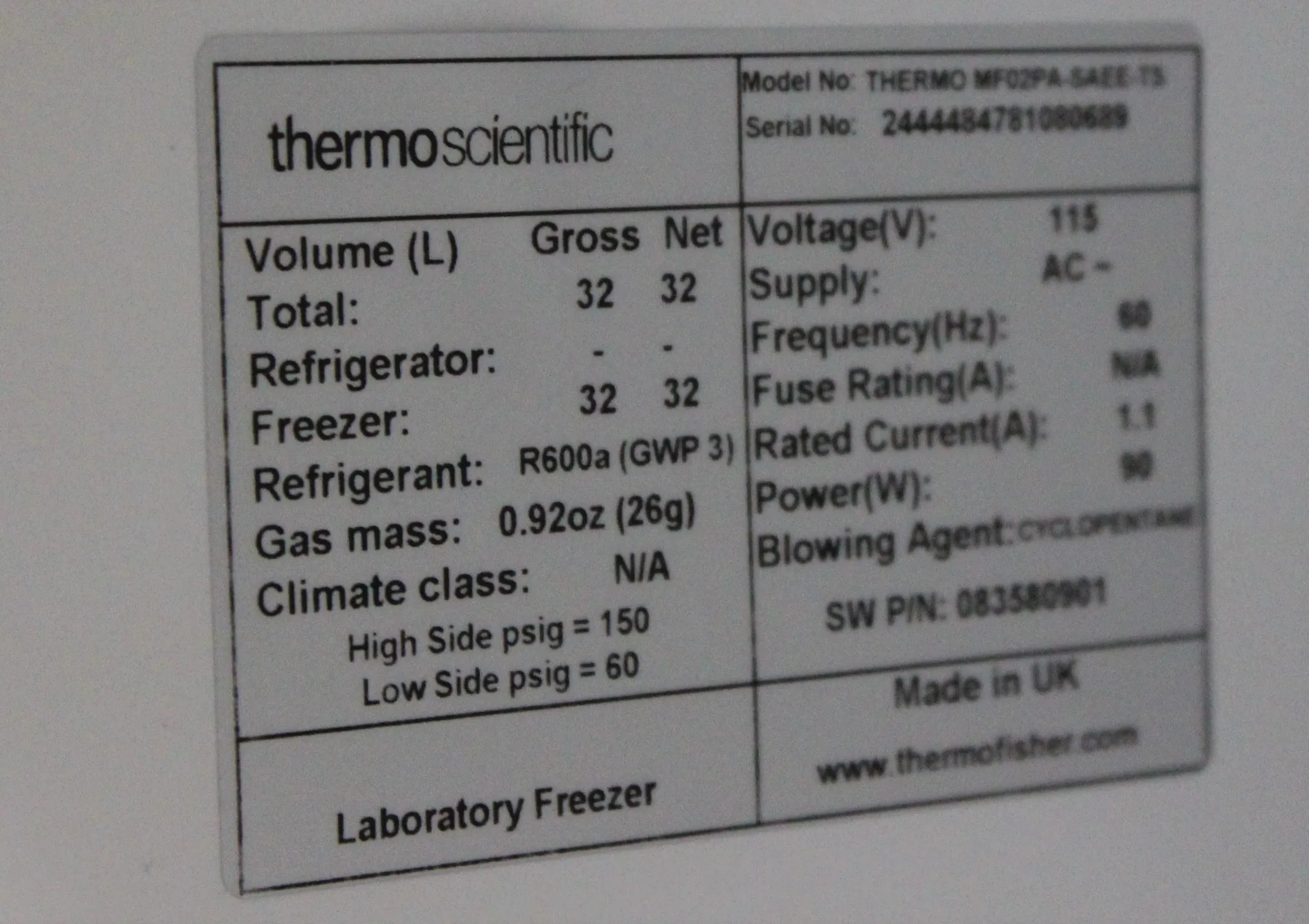 Thermo Fisher Scientific GPF Series -20C Countertop Manual Defrost Freezer MF02PA-SAEE-TS