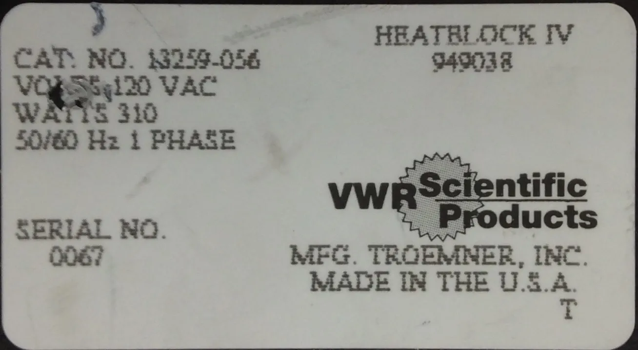 VWR Scientific Heatblock IV 9490387 Used Laboratory Equipment