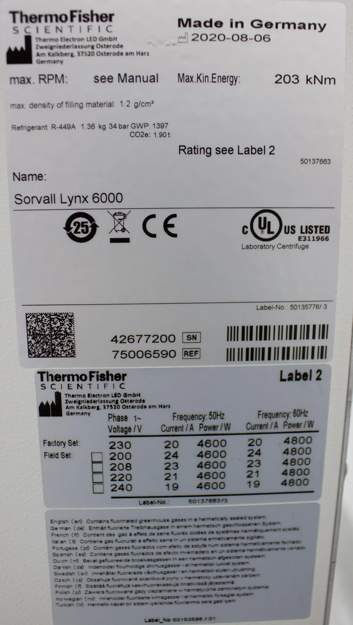 Thermo Scientific Sorvall Lynx 6000 Superspeed Centrifuge 75006590