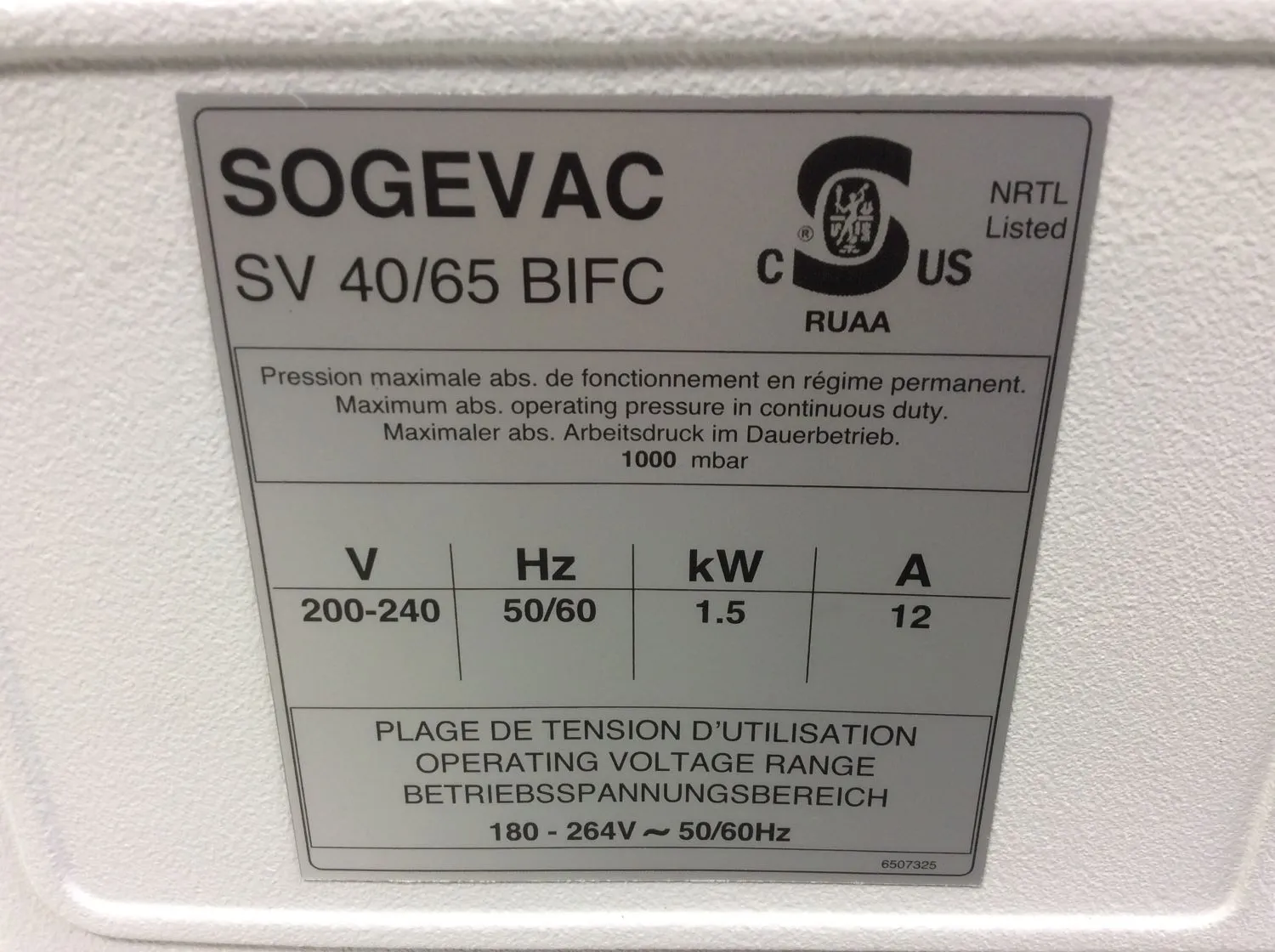 Sogevac SV 40/65 BIFC Vacuum Pump