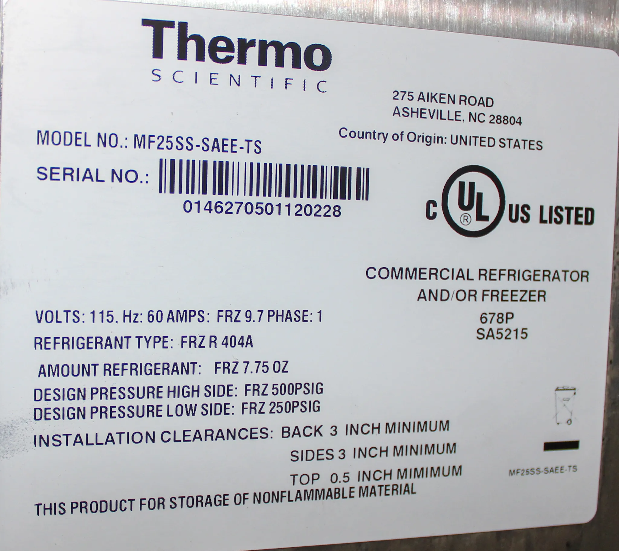 Thermo Scientific MF25SS-SAEE-TS General Purpose Lab Freezer 24 cu ft