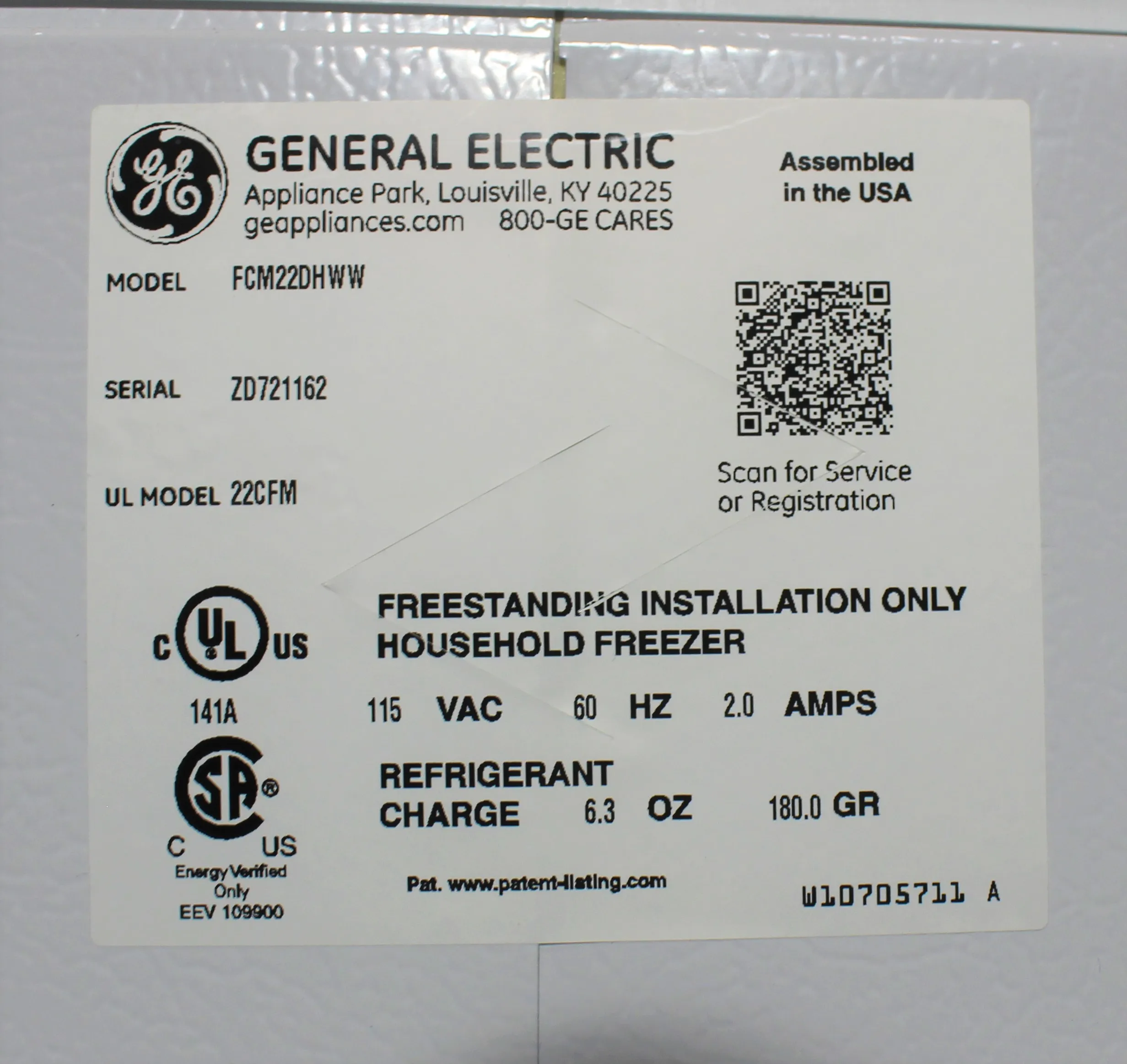 General Electric / GE FCM22DHWW Freezer