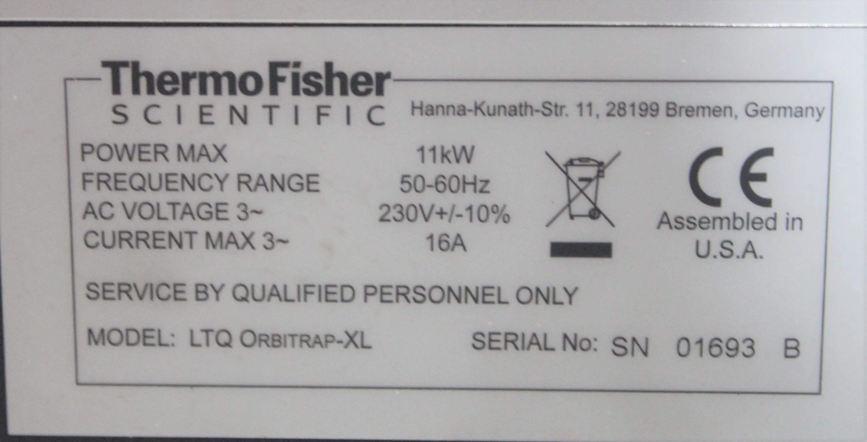 Thermo Scientific LTQ Orbitrap-XL Mass Spectrometer Used for Mass Spectrometry