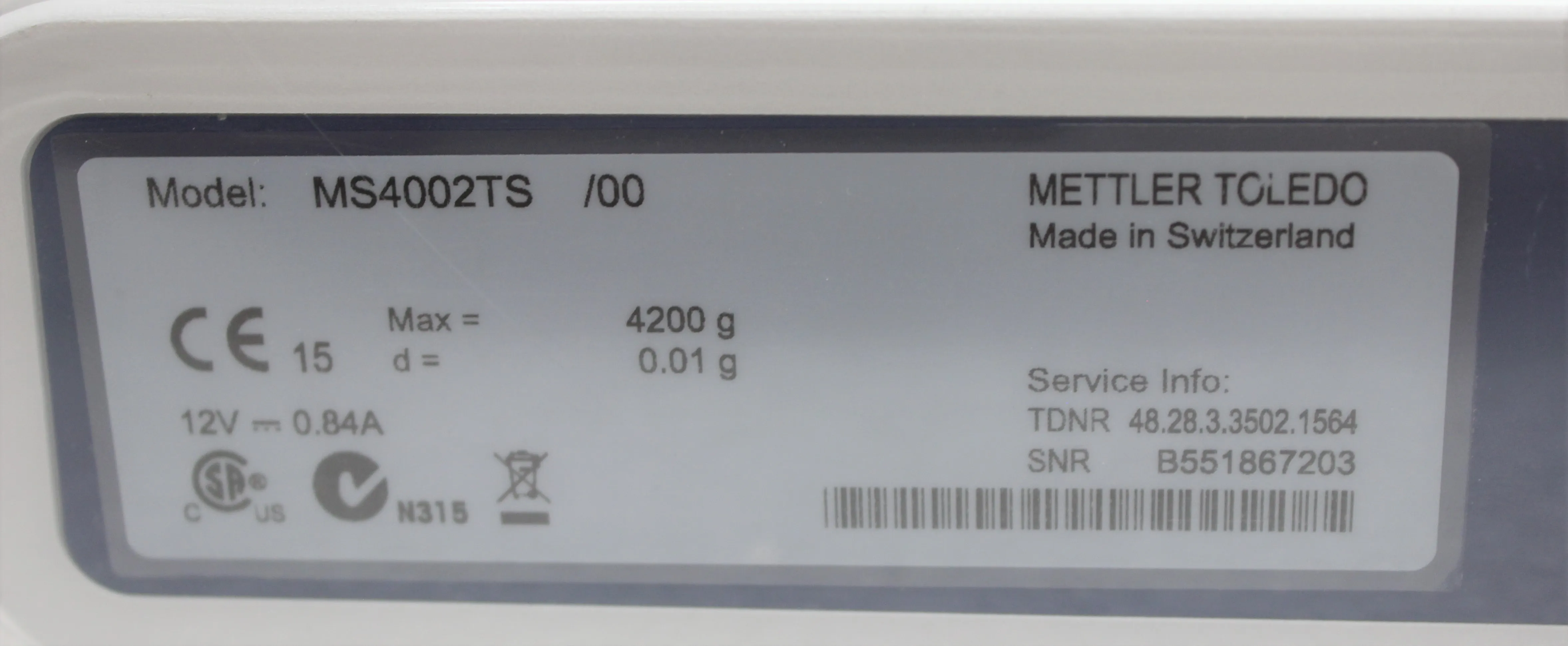 Mettler-Toledo MS4002TS/00 Analytical Balance - 4200g Capacity