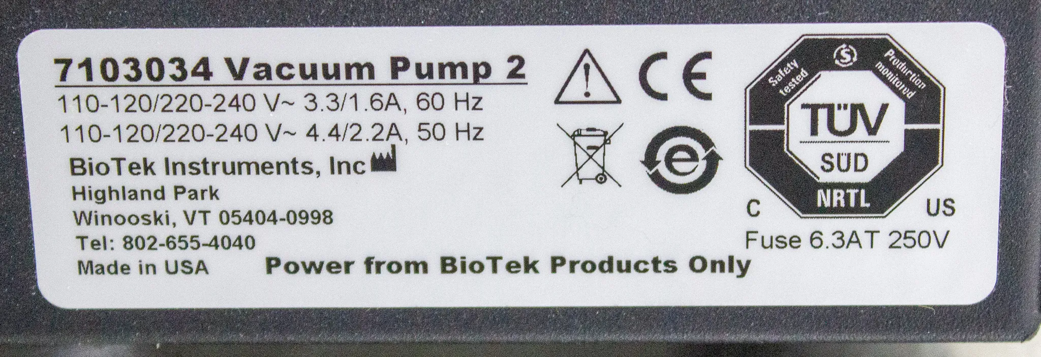 Biotek 7103034 Vacuum Pump 2 for Microplate Washers