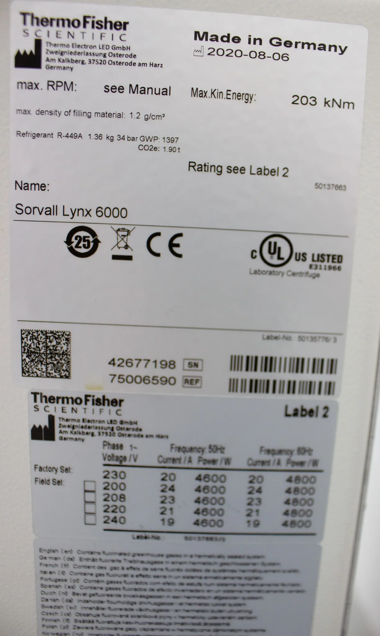 Thermo Fisher Scientific Sorvall Lynx 6000 Centrifuge Tube Holder