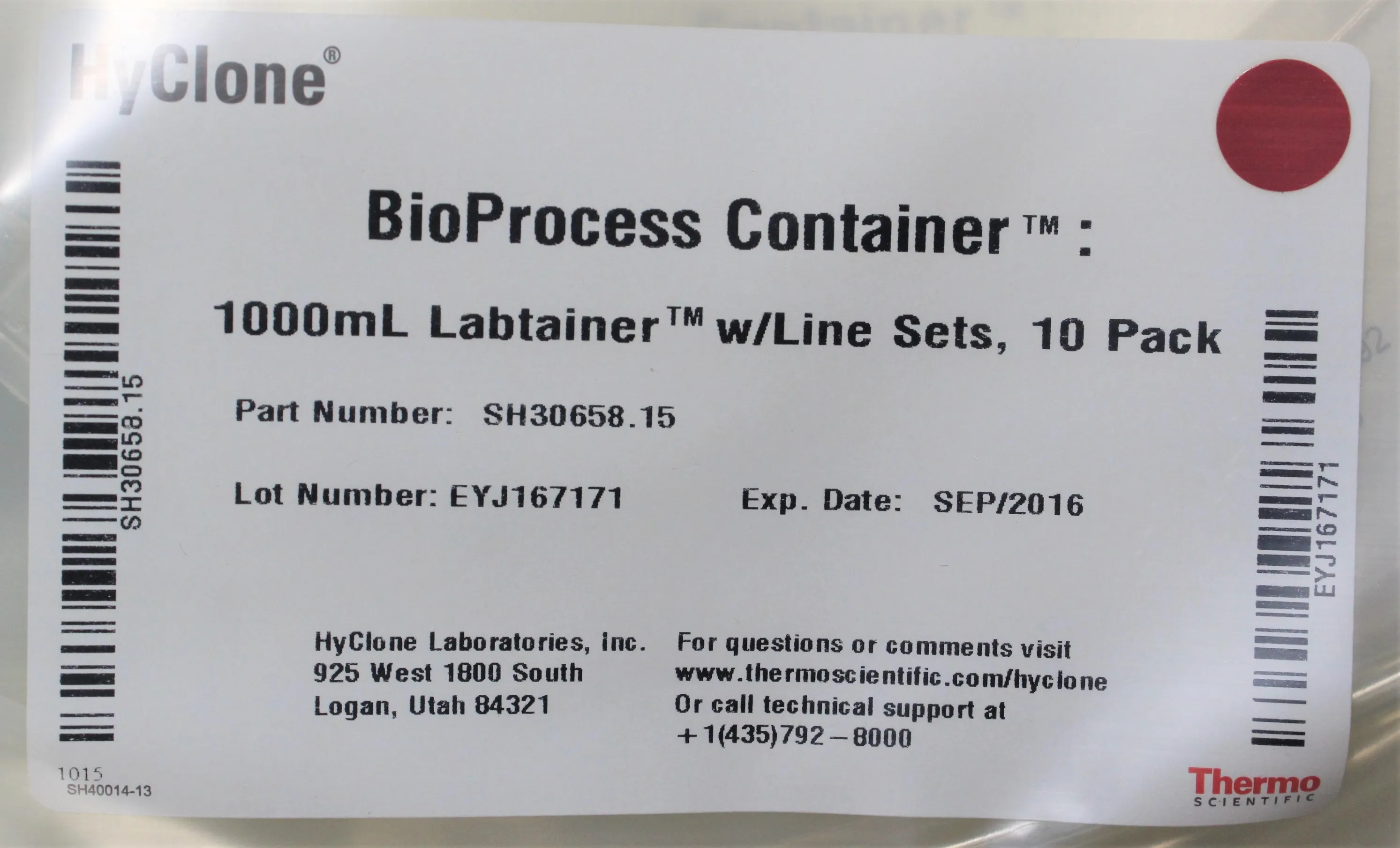 Thermo Scientific Labtainer BPC 1000mL BioProcess Container 10 Pack SH30658.15