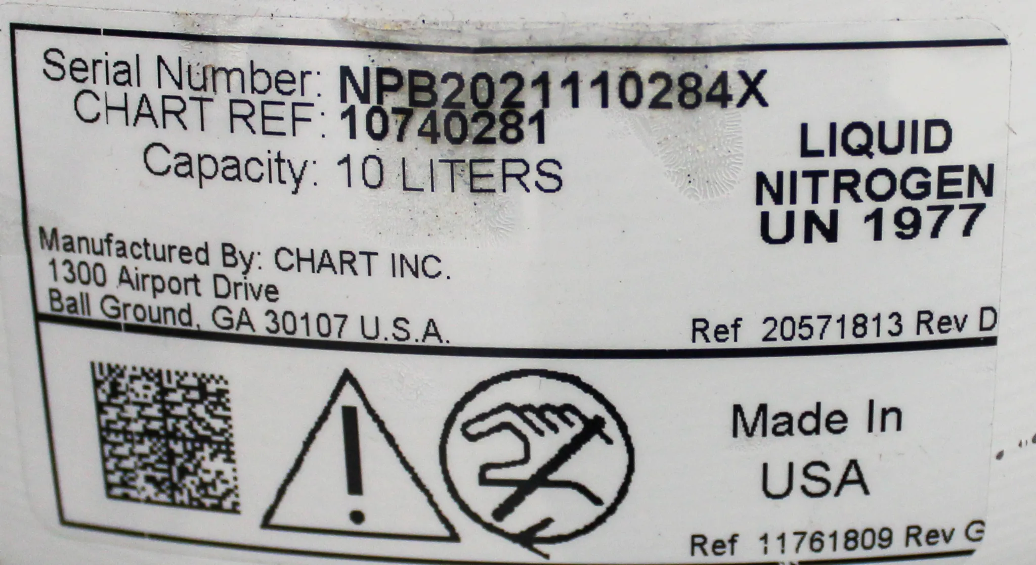 Chart MVE Lab 10 Cryogenic Liquid Nitrogen Dewar Storage Tank