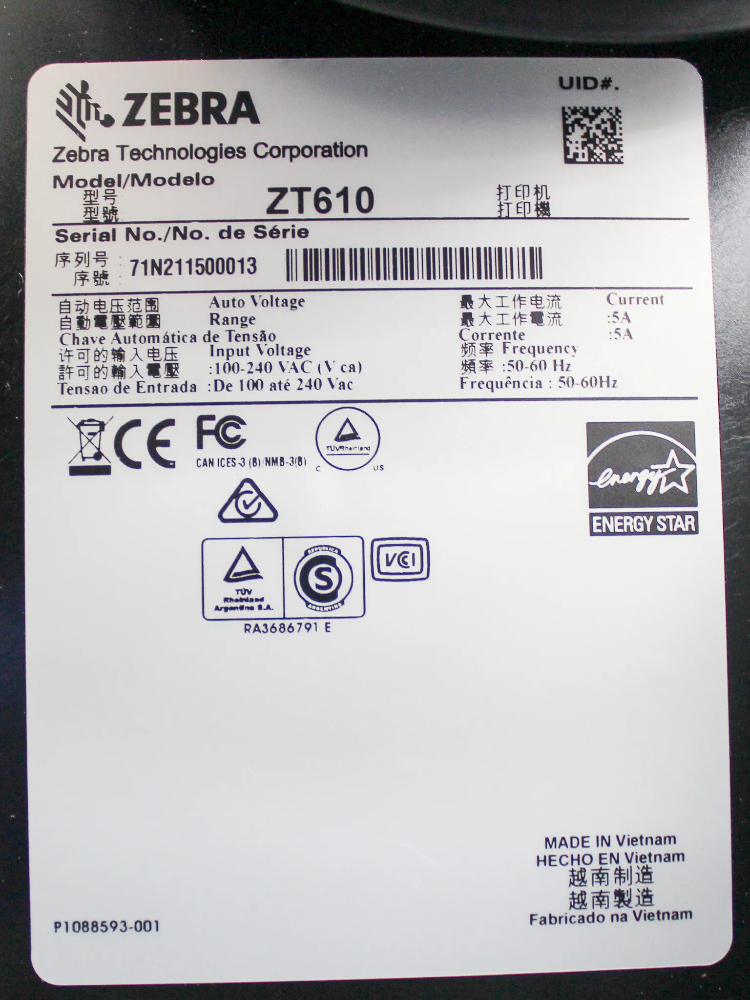 Zebra ZT610 Industrial Label Printer