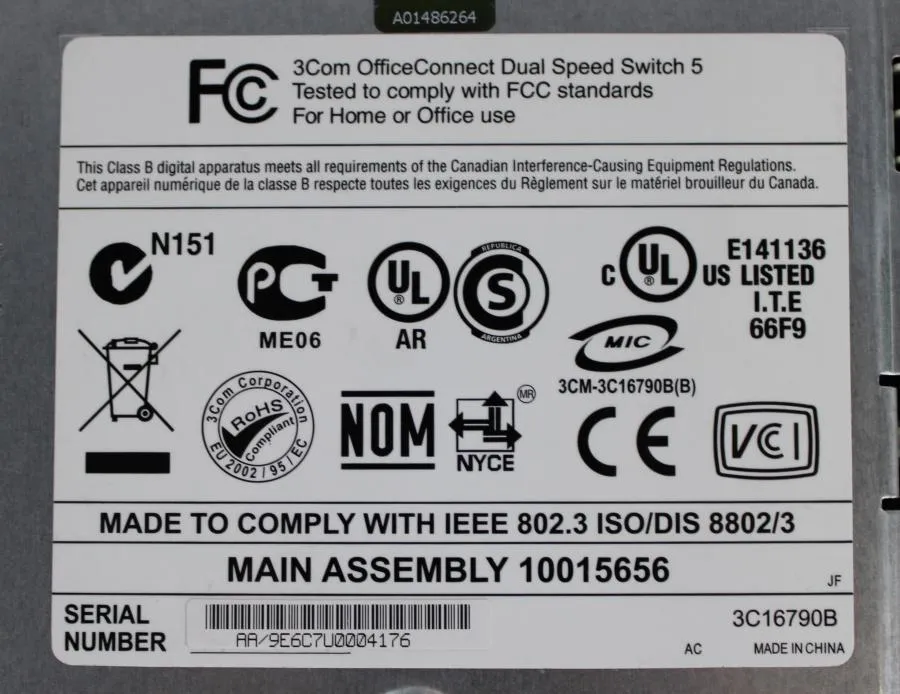 3Com OfficeConnect Dual Speed Switch 5 3C16790B As-is, CLEARANCE!