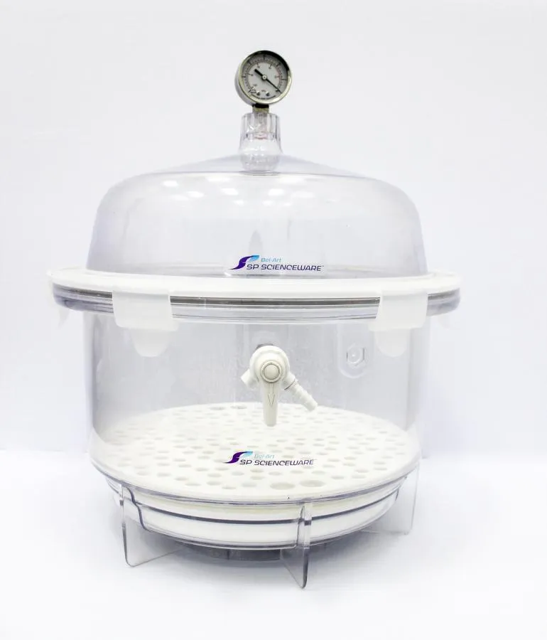 Bel-Art SP Scienceware F42400-2221 Round Vacuum Desiccator with GAST DOA-P704-AA High-Capacity Vacuum Pump