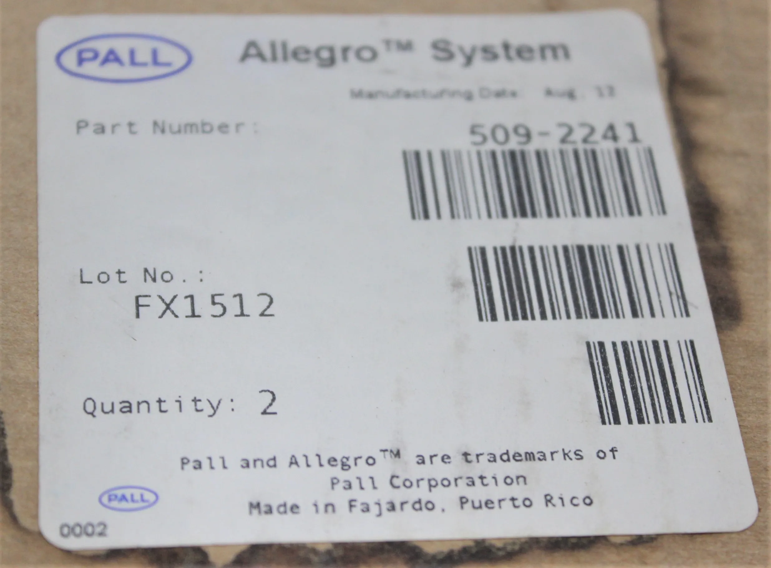 Pall Allegro System Filtration Separation Solution System 509-2241