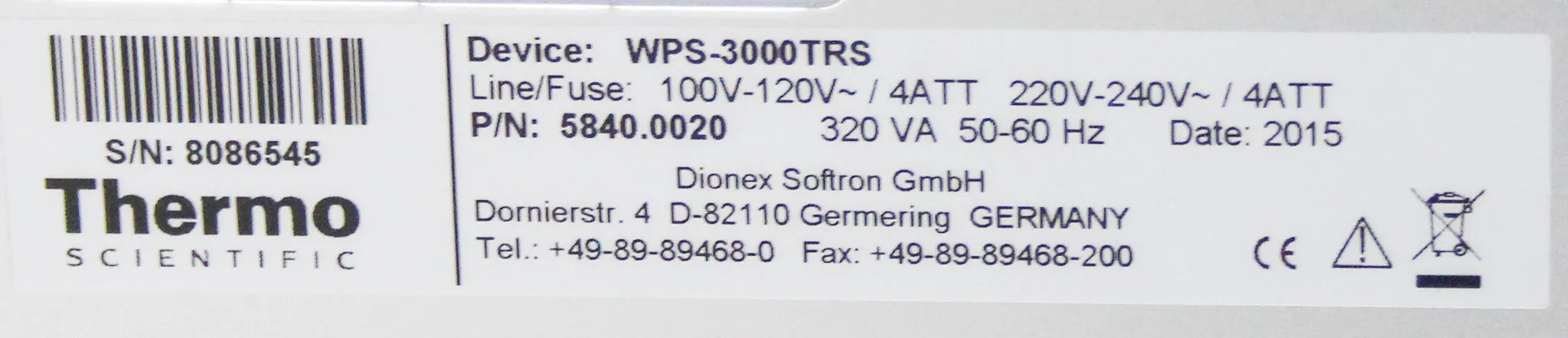 Thermo Scientific WPS-3000TRS Rapid Separation Well Plate Autosampler P/N 5840.0020