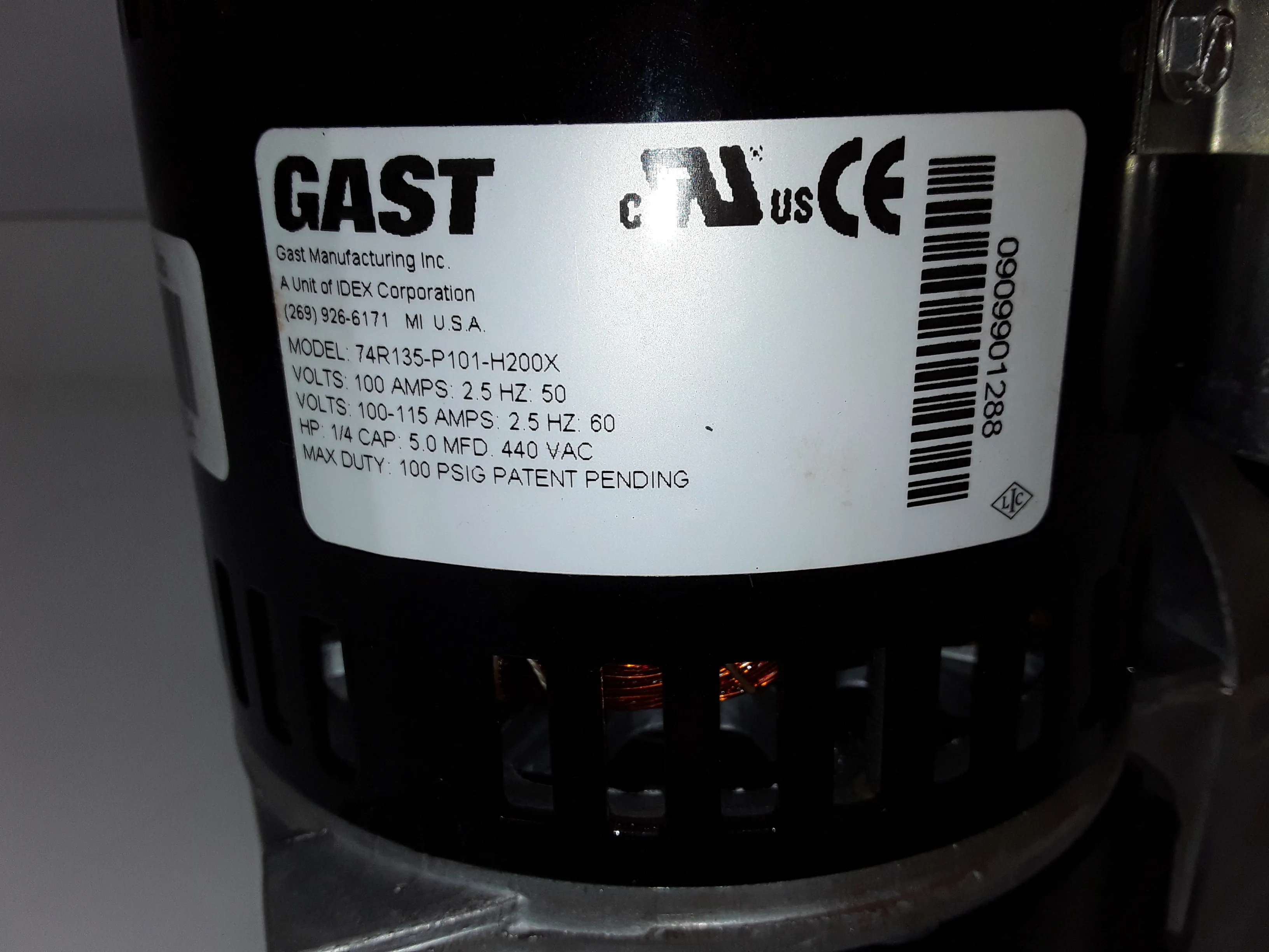 Gast 1/4HP Air Compressor 74R135-P101-H200X