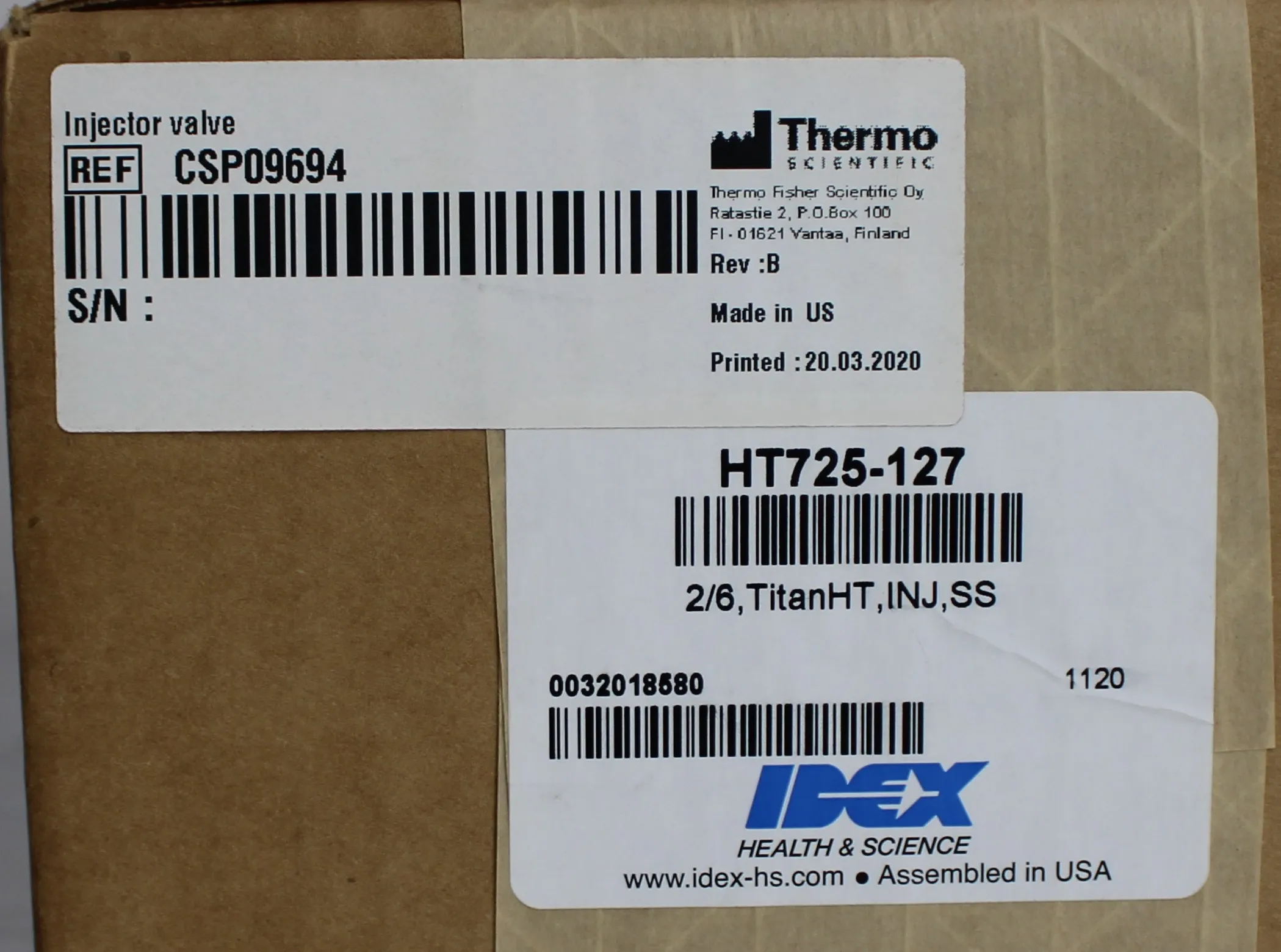 Rheodyne 2/6, TitanHT, INJ, SS Injector Valve PD725-127