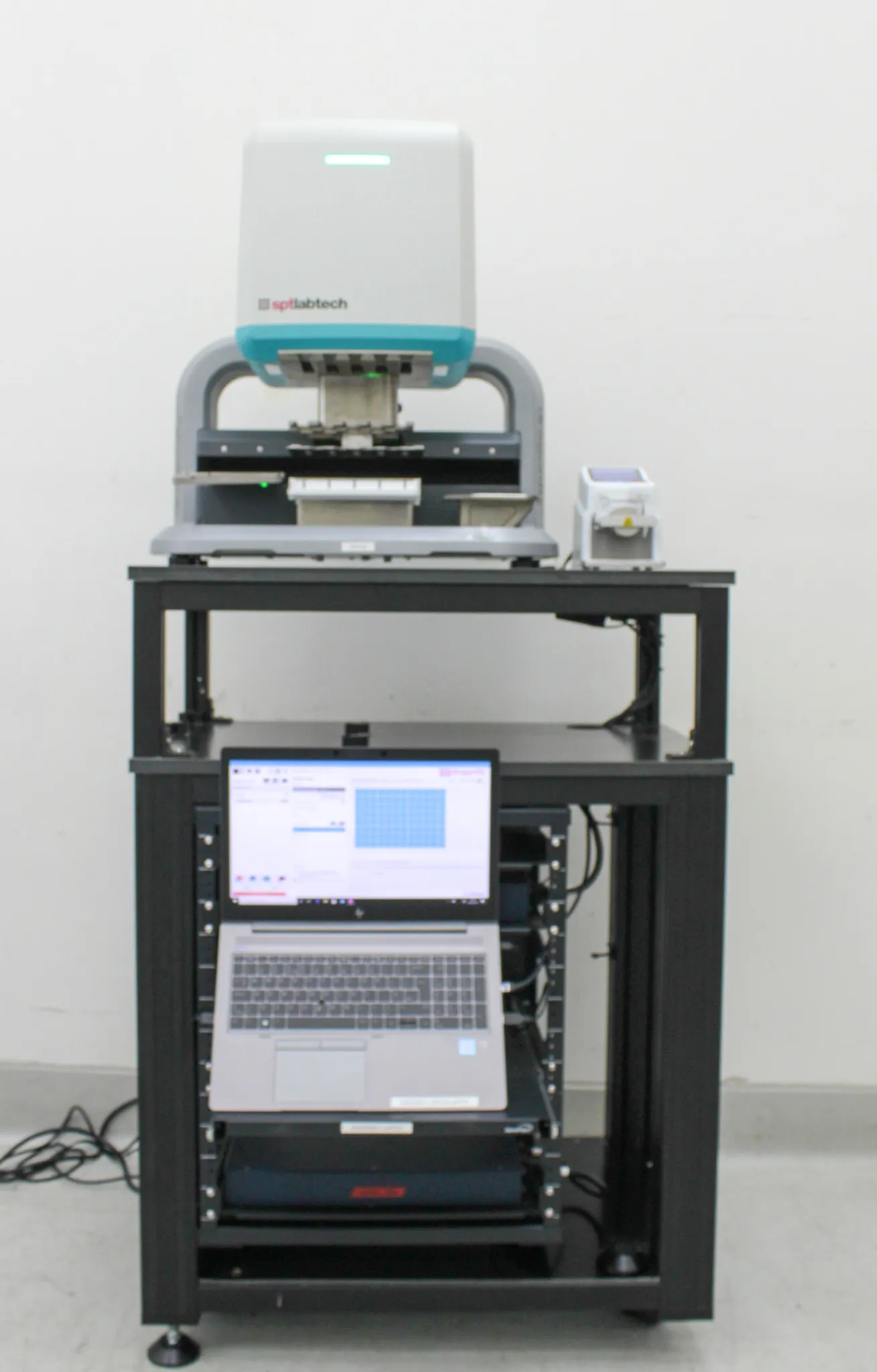 SPT Labtech Dragonfly Discovery Low Volume Liquid Handler System on Custom Cart (Dragonfly Discovery v2.51.10350)