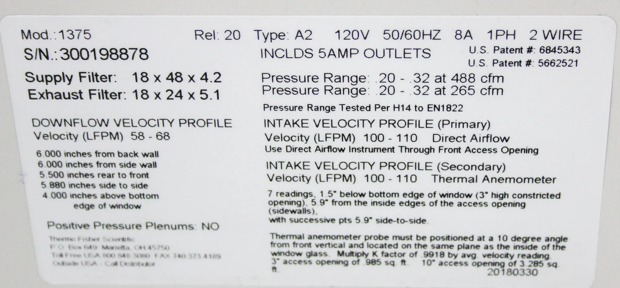 Thermo Scientific 1300 Series Class II Type A2 Biosafety Cabinet with UV Light 4ft Model 1375 Stand