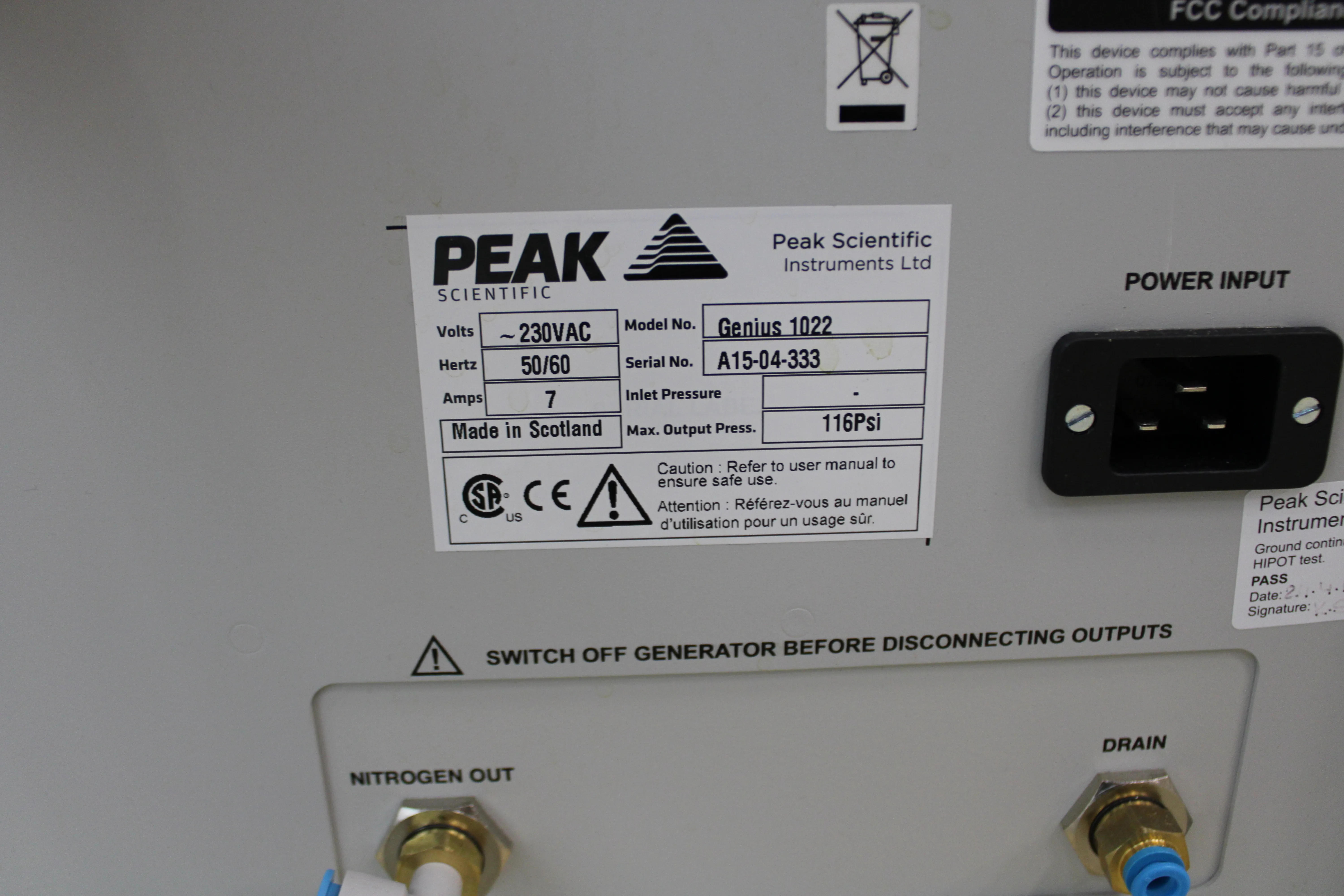 Peak Scientific Genius 1022 Gas Generator