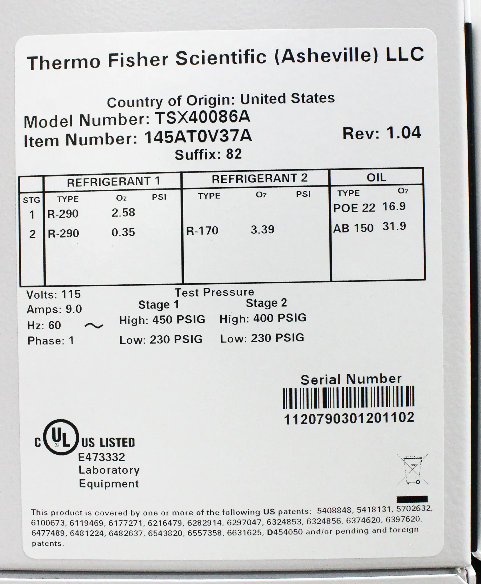 Thermo Scientific TSX Series Ultra-Low Temperature Freezer - Model TSX40086A