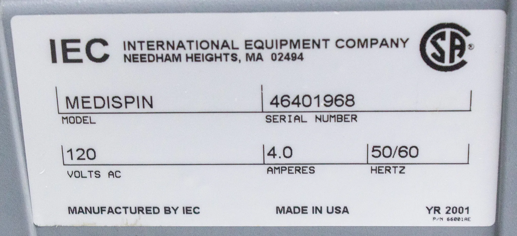 IEC Medispin Benchtop Centrifuge P/N66001AE