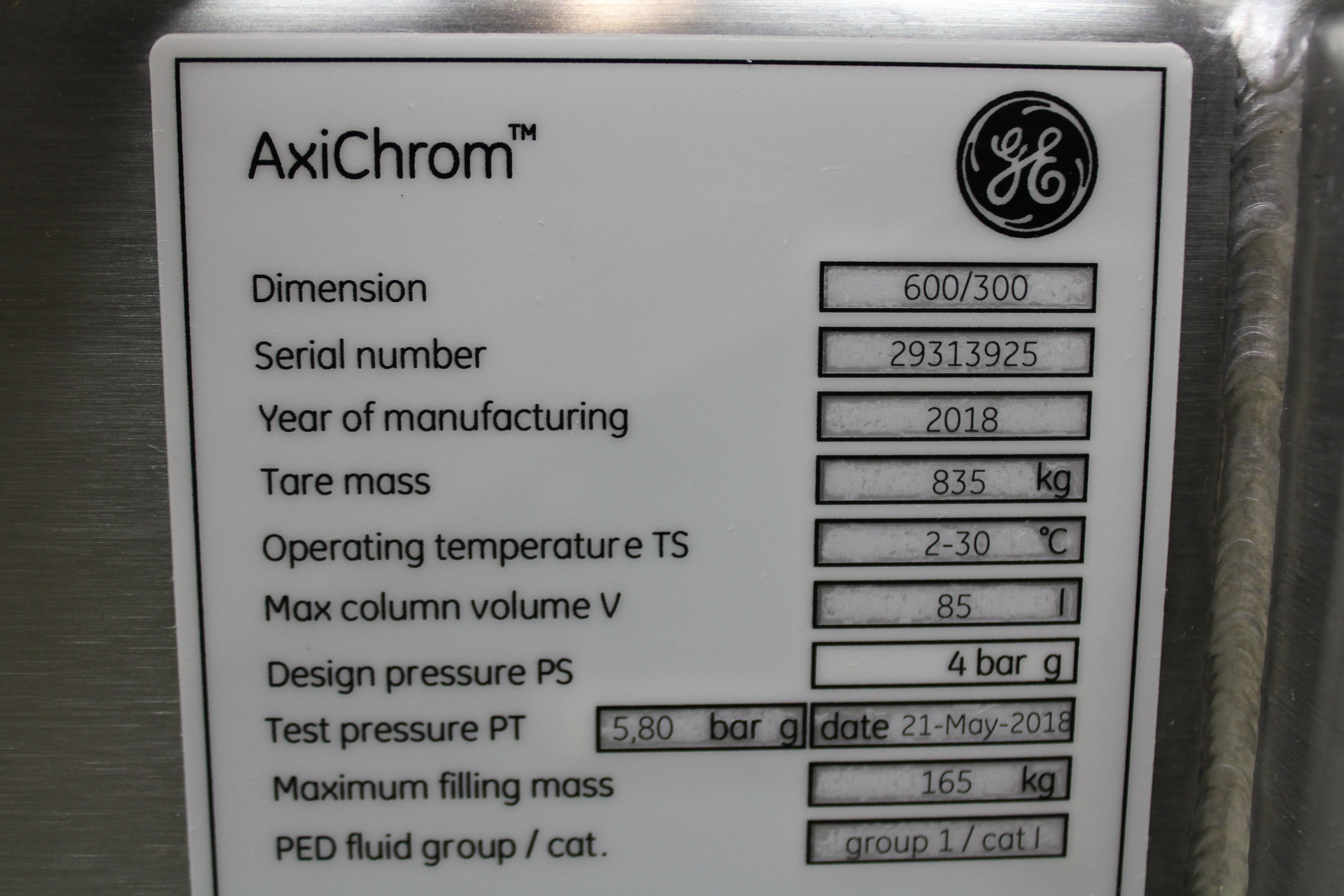 GE AxiChrom Chromatography Column 600/300 + SWEDRIVE motor