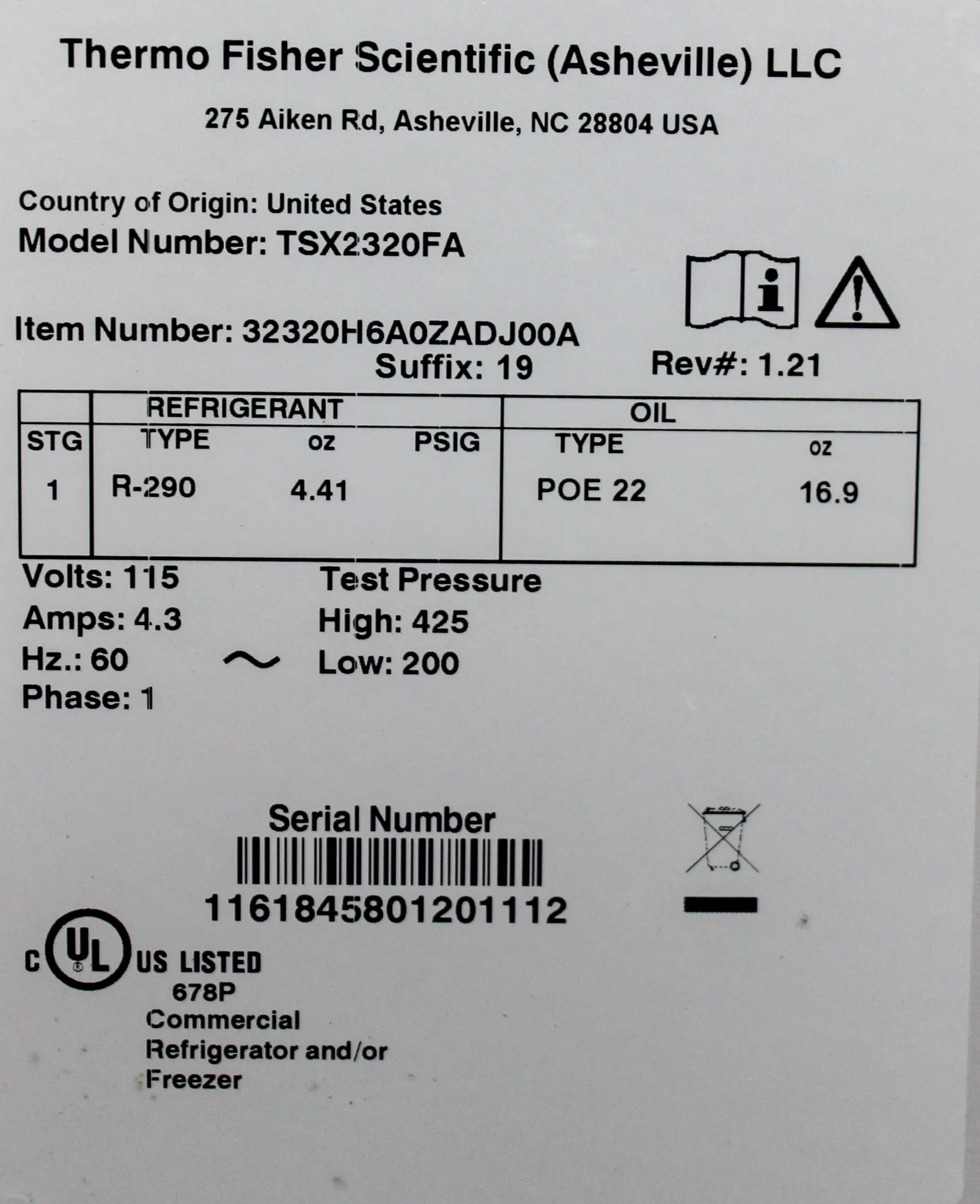 Thermo Scientific TSX2320FA High Performance Lab Freezer Manual Defrost Refrigerator