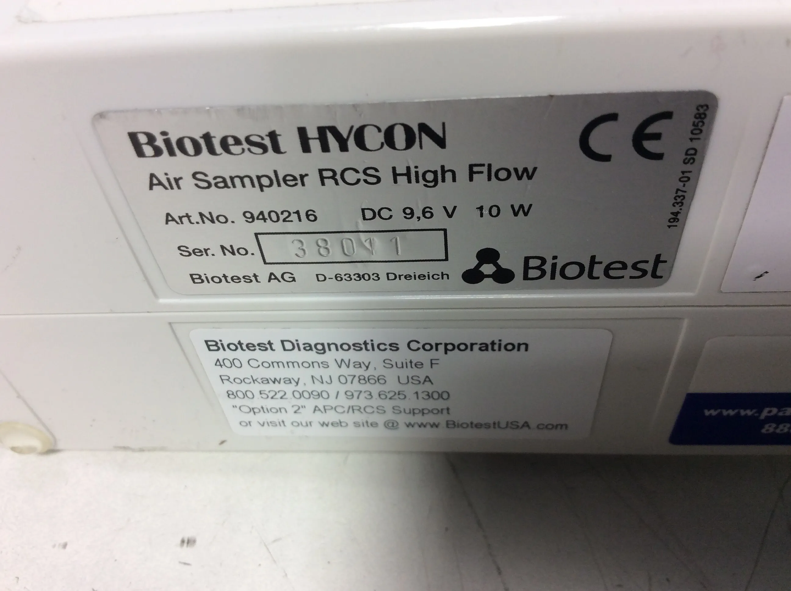 Biotest HYCON Air Sampler RCS High Flow Microbial Air Sampler