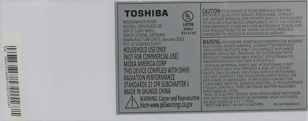 Toshiba Microwave Oven - EM131A5C-SS