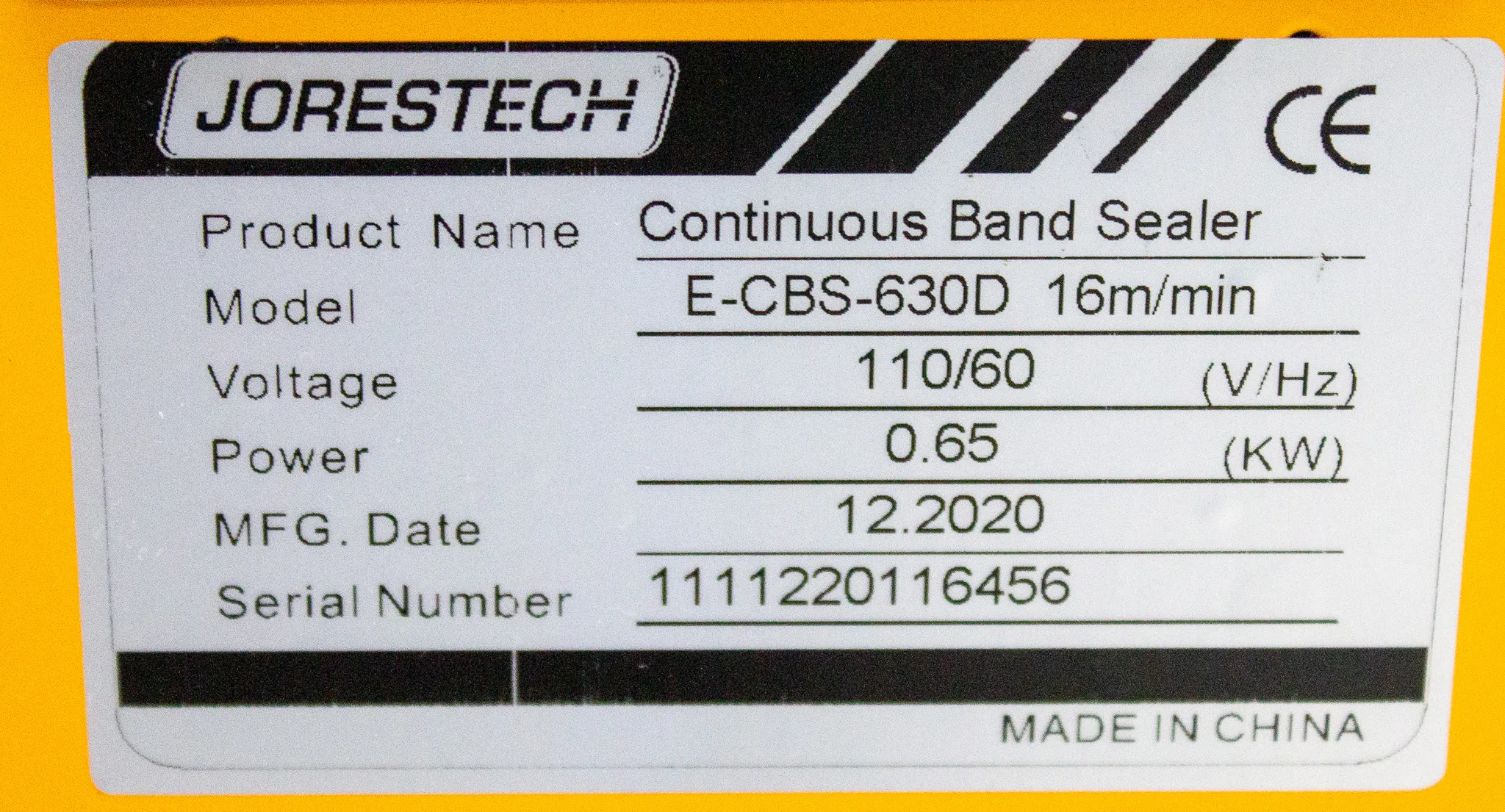 Jorestech Continuous Band Sealer Model E-CBS-630D with 30-day warranty