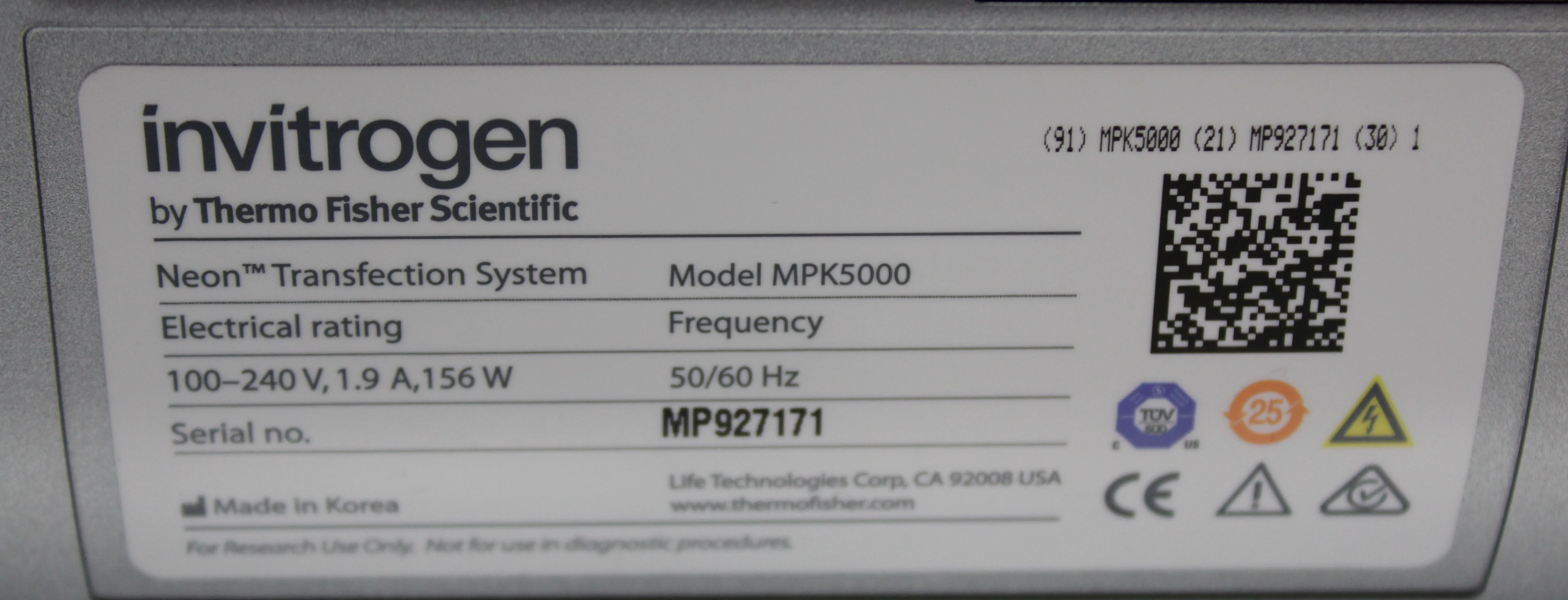 Thermo Fisher Invitrogen MPK5000 Neon Transfection System 240V