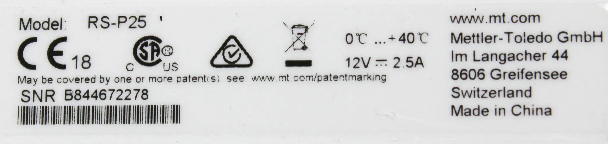 Mettler Toledo Lab Equip ACC Data Writer RS-P25 Mini Dot Matrix Printer