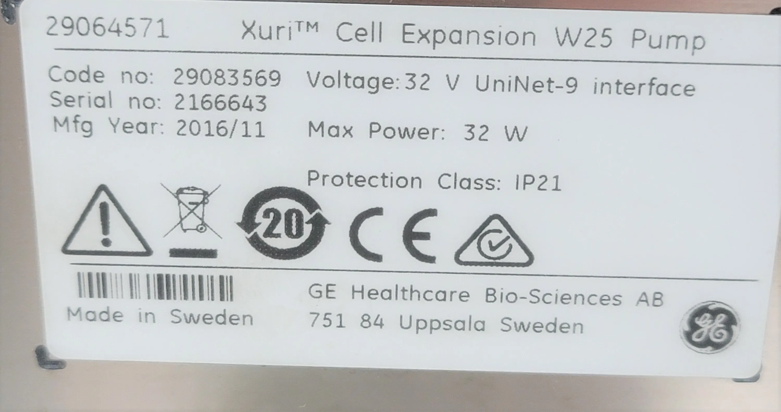 GE Xuri Cell Expansion System W25 Pump Class 2 Used 30-Day Warranty