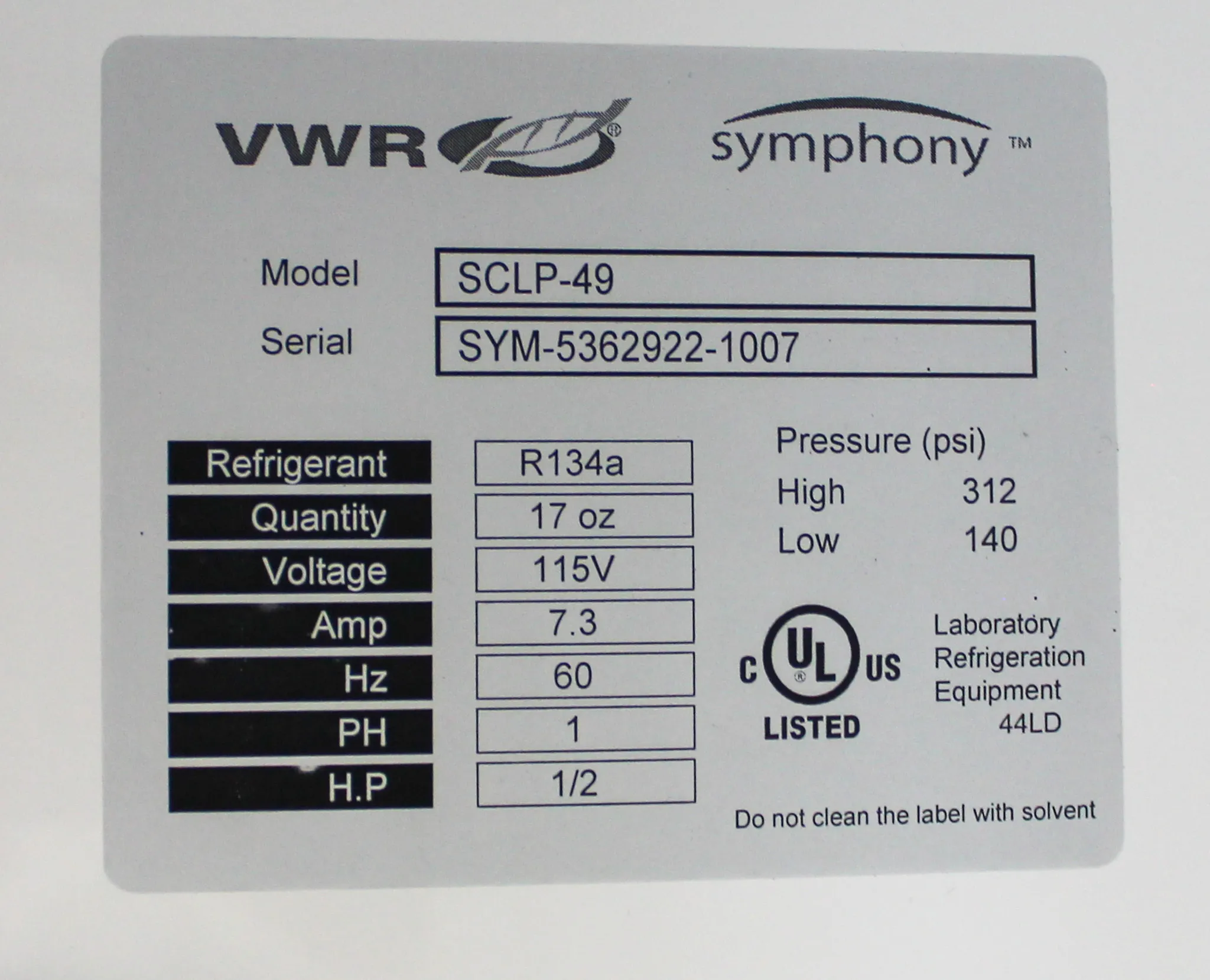 VWR Symphony Laboratory Refrigerator model: SCLP-49 Tinted Glass 1331L / 47 cu ft 120V