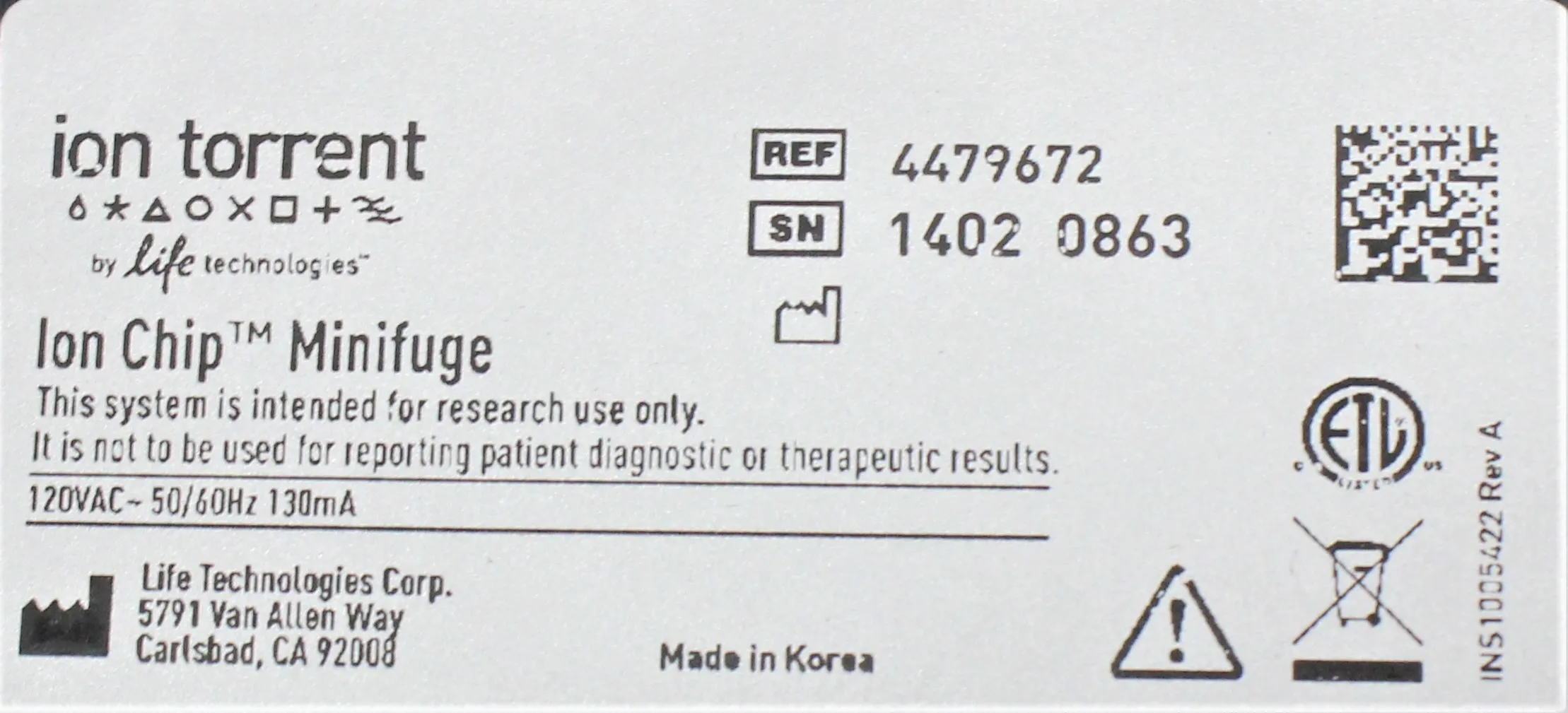 Ion Torrent 4479672 MiniFuge for Centrifugation of Ion PGM/Ion Proton Chips