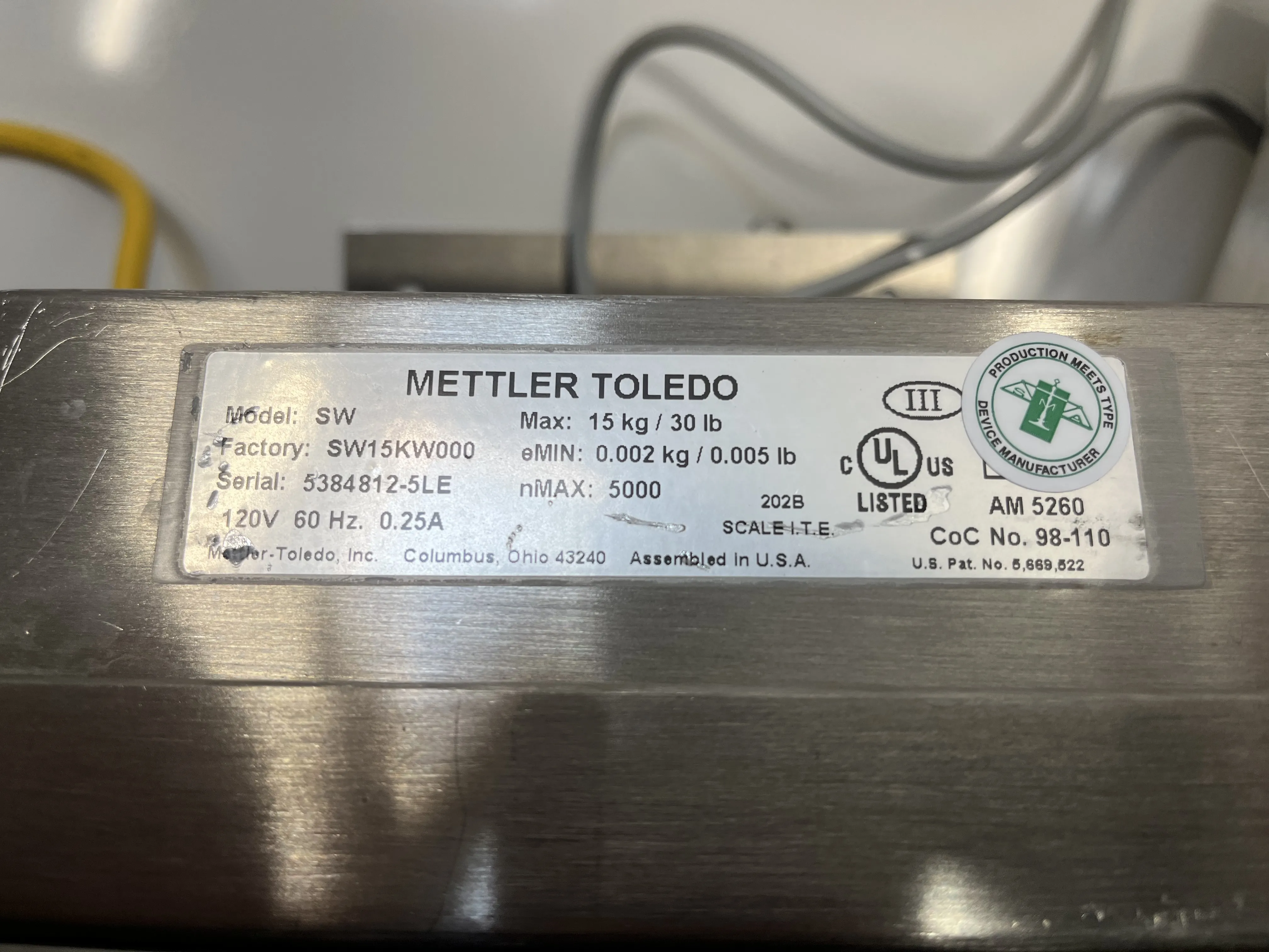 Mettler Toledo Speed Weigh Scale Model SW 15kg 30Lb Stainless Steel Food Medical #SW15KW000