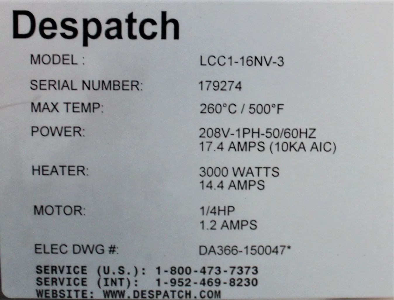 Despatch Double Stack LCC Series Oven with MRC 51000015AF Chart Recorder