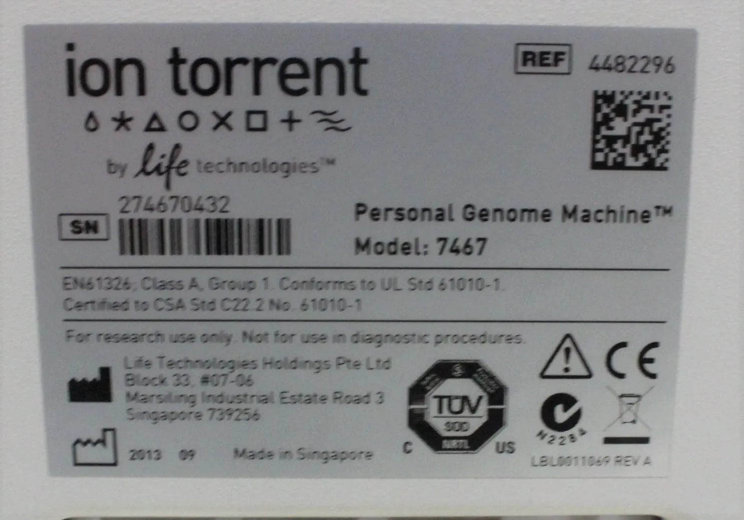 Ion Torrent 7467 DNA Sequencer Semiconductor Sequencing Technology