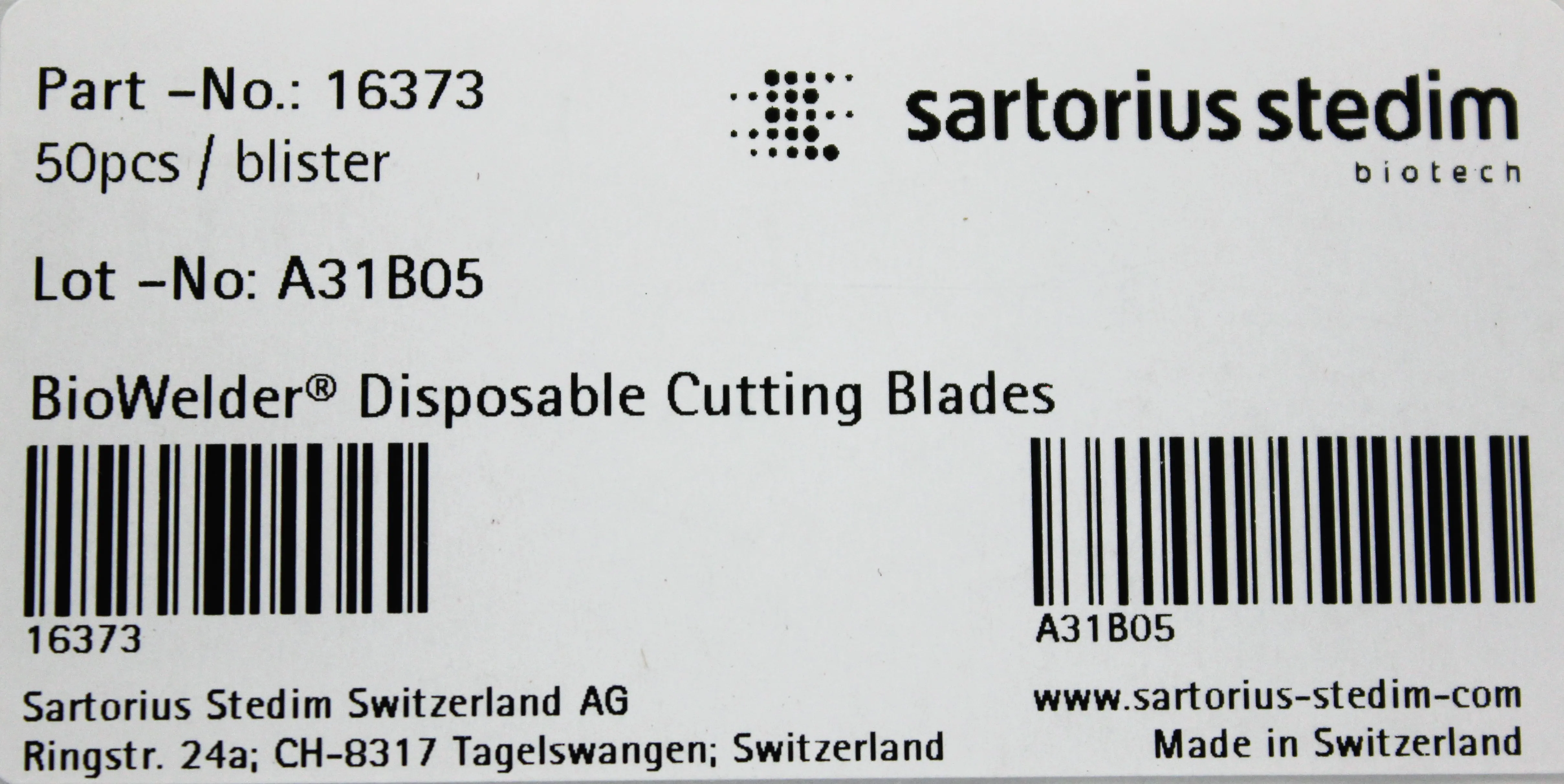 Sartorius Stedim 16373 BioWelder Stainless Steel Disposable Cutting Blades 50/BX New in Original Packaging Random Lots Numbers