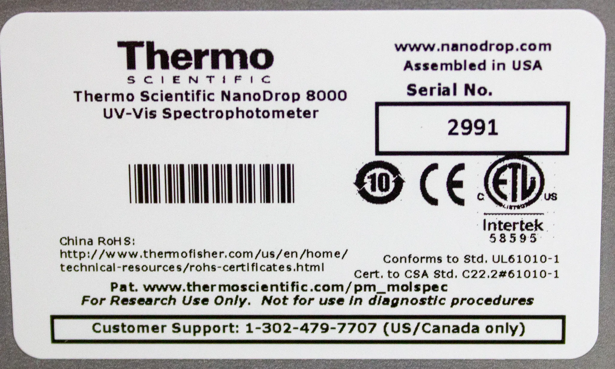 Thermo NanoDrop 8000 UV-Vis Spectrophotometer