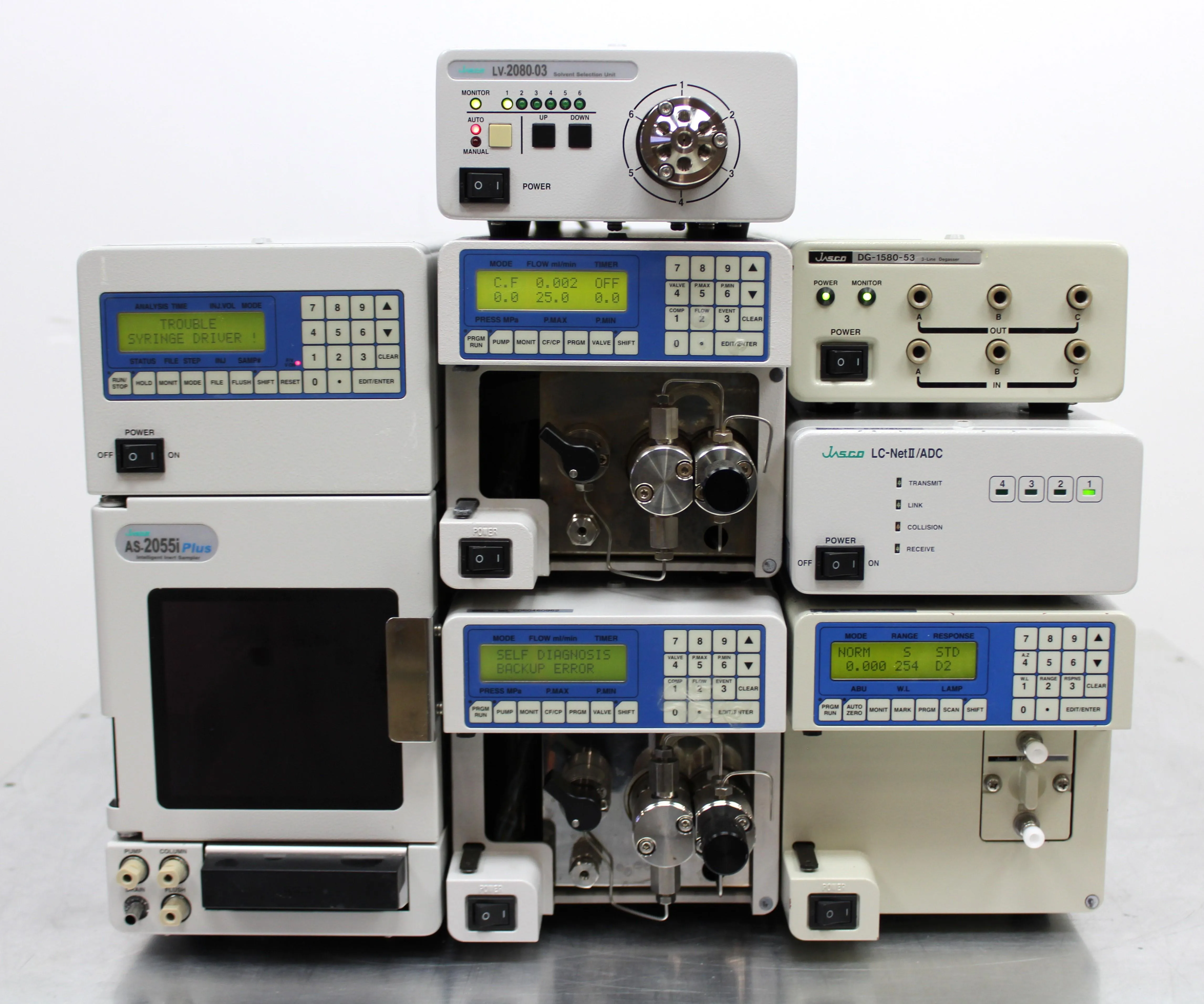 JASCO HPLC System DG-1580-53 LC-NET II/ADC UV-2075 LV-2080-03 PU-2080-03 PU-2080 AS-2055i