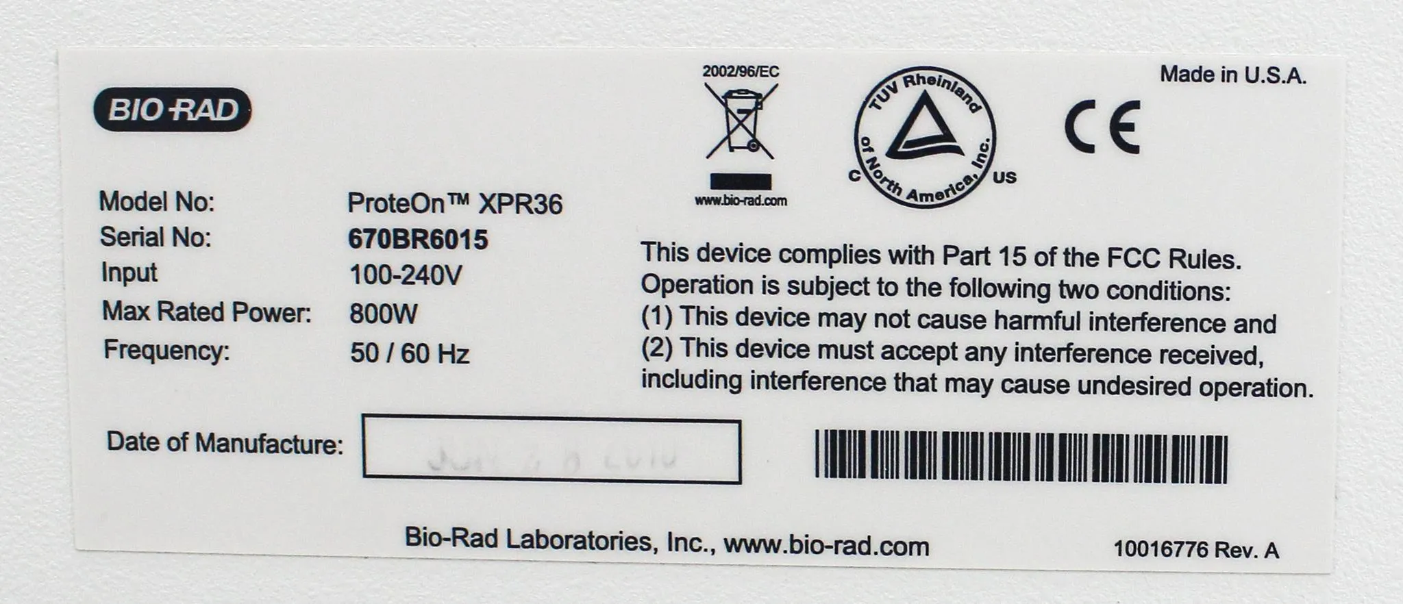 Bio Rad ProteOn XPR36 Protein Interaction Array System Analyzer